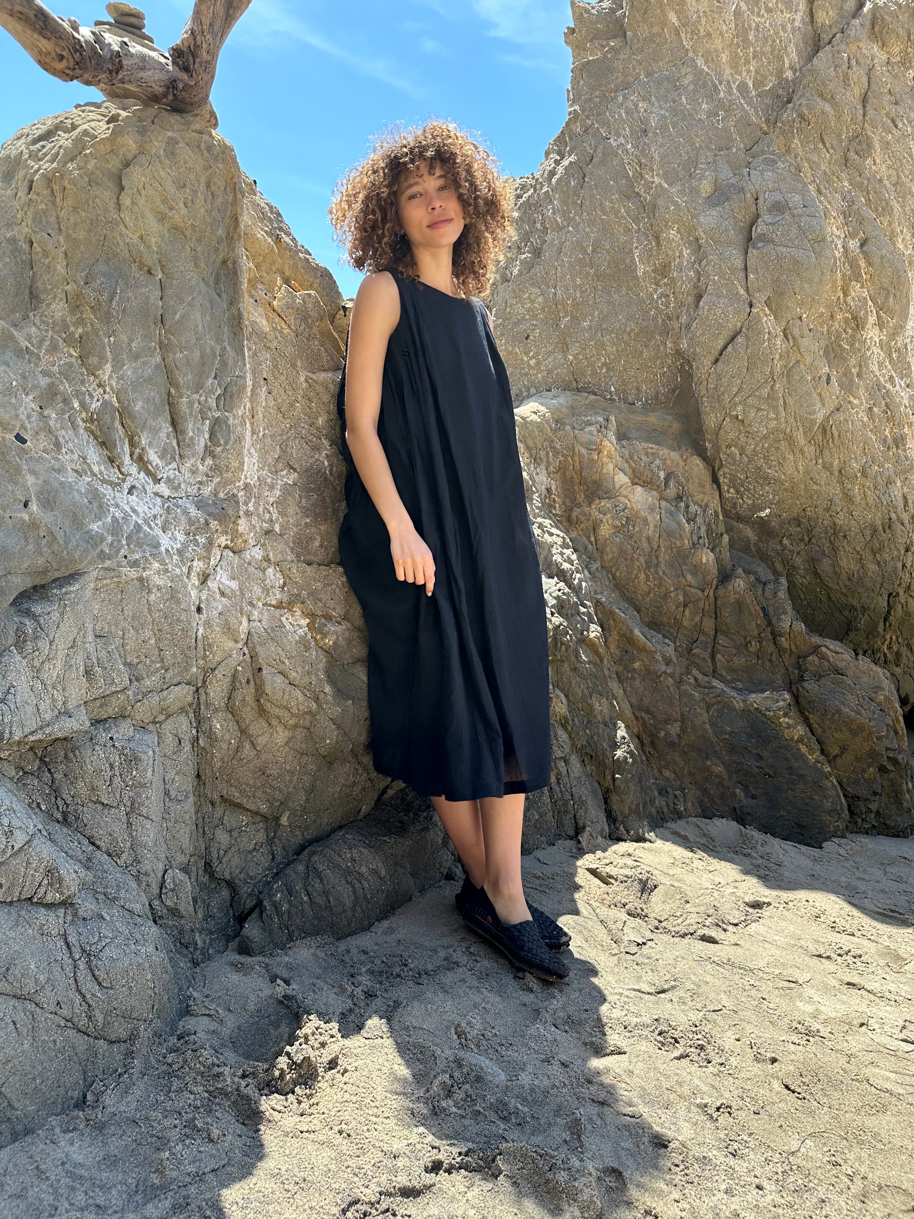 Ink Black Pleated Dress