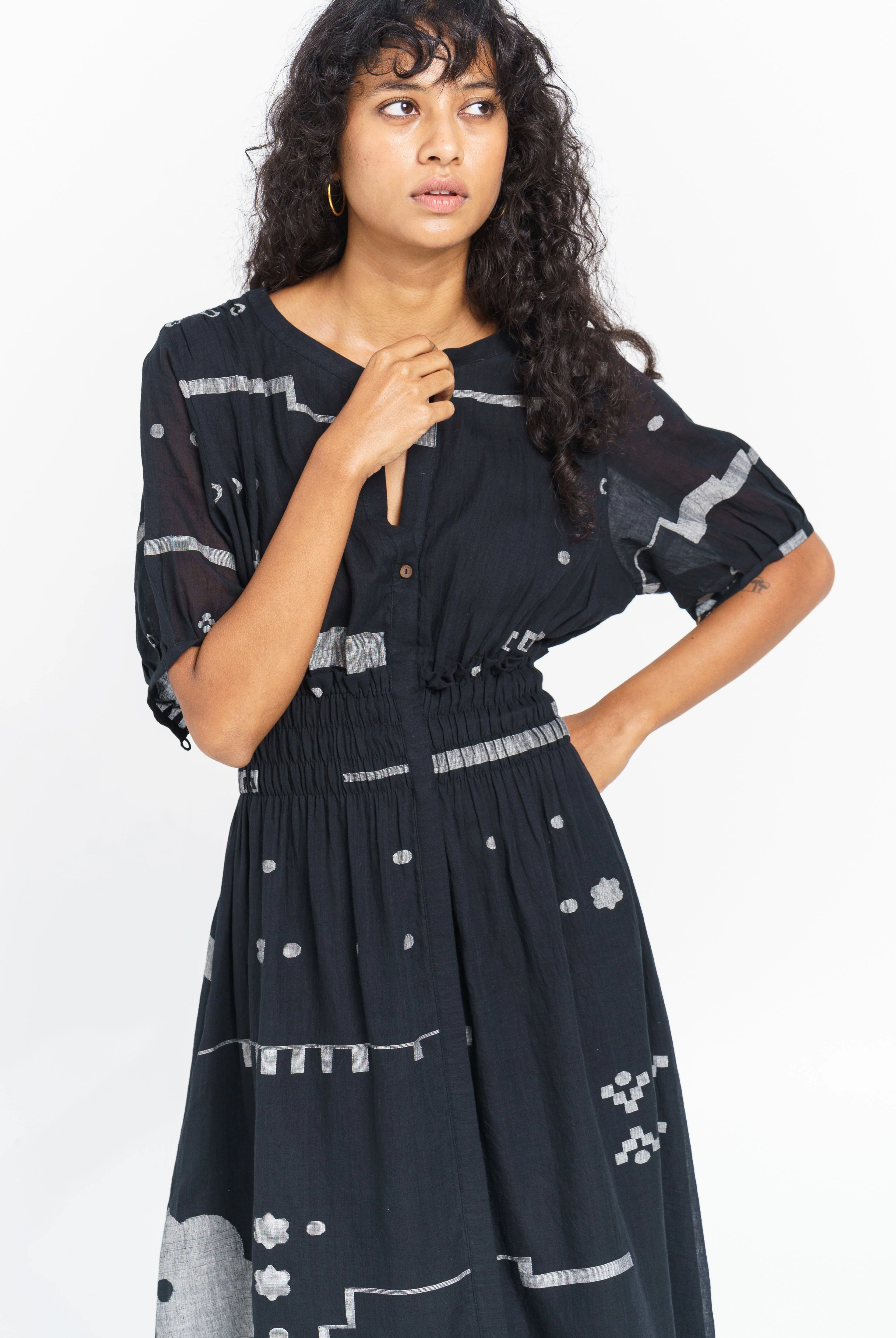 Elasticated waist midi dress