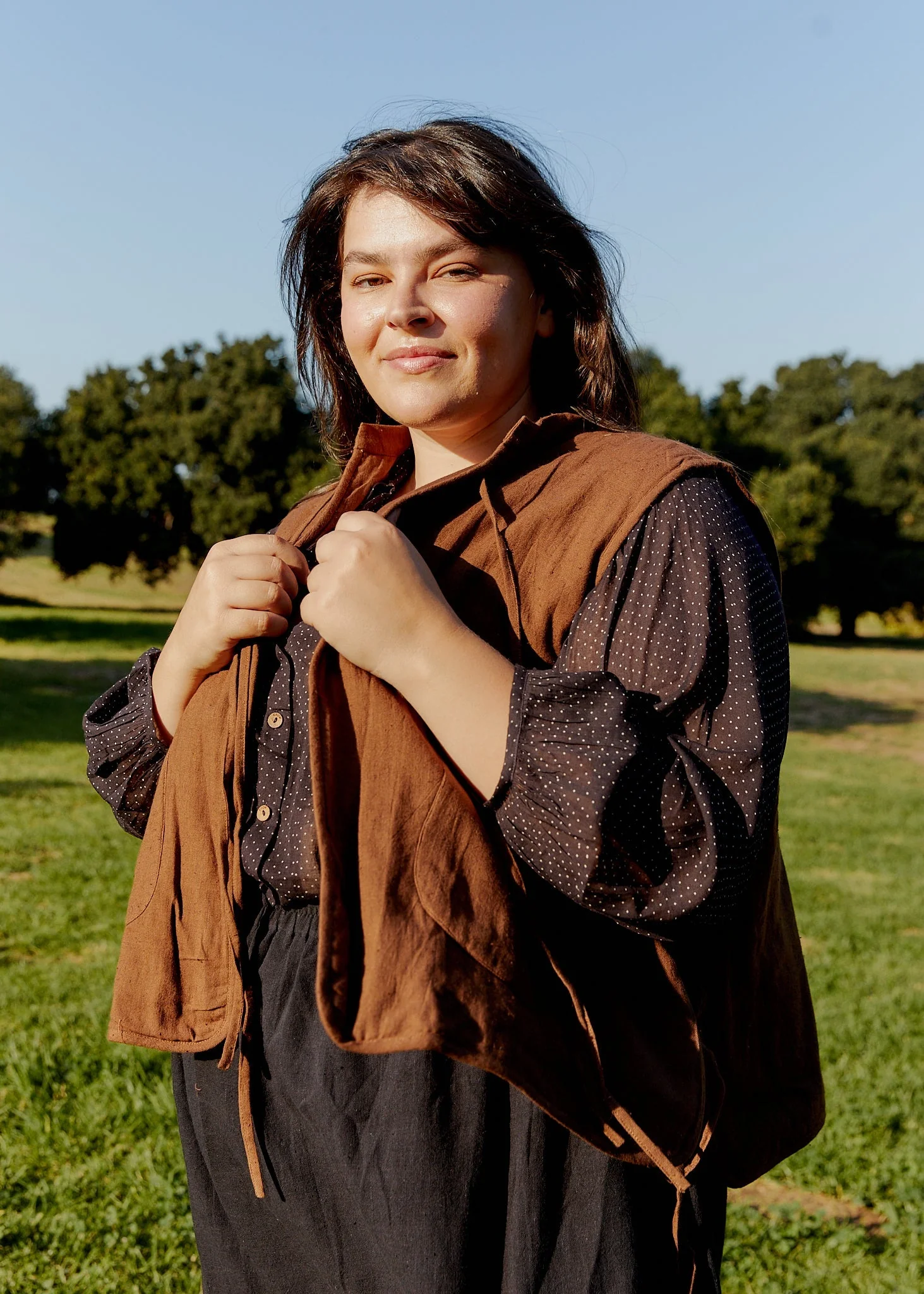 Chocolate brown Extended organic waistcoat