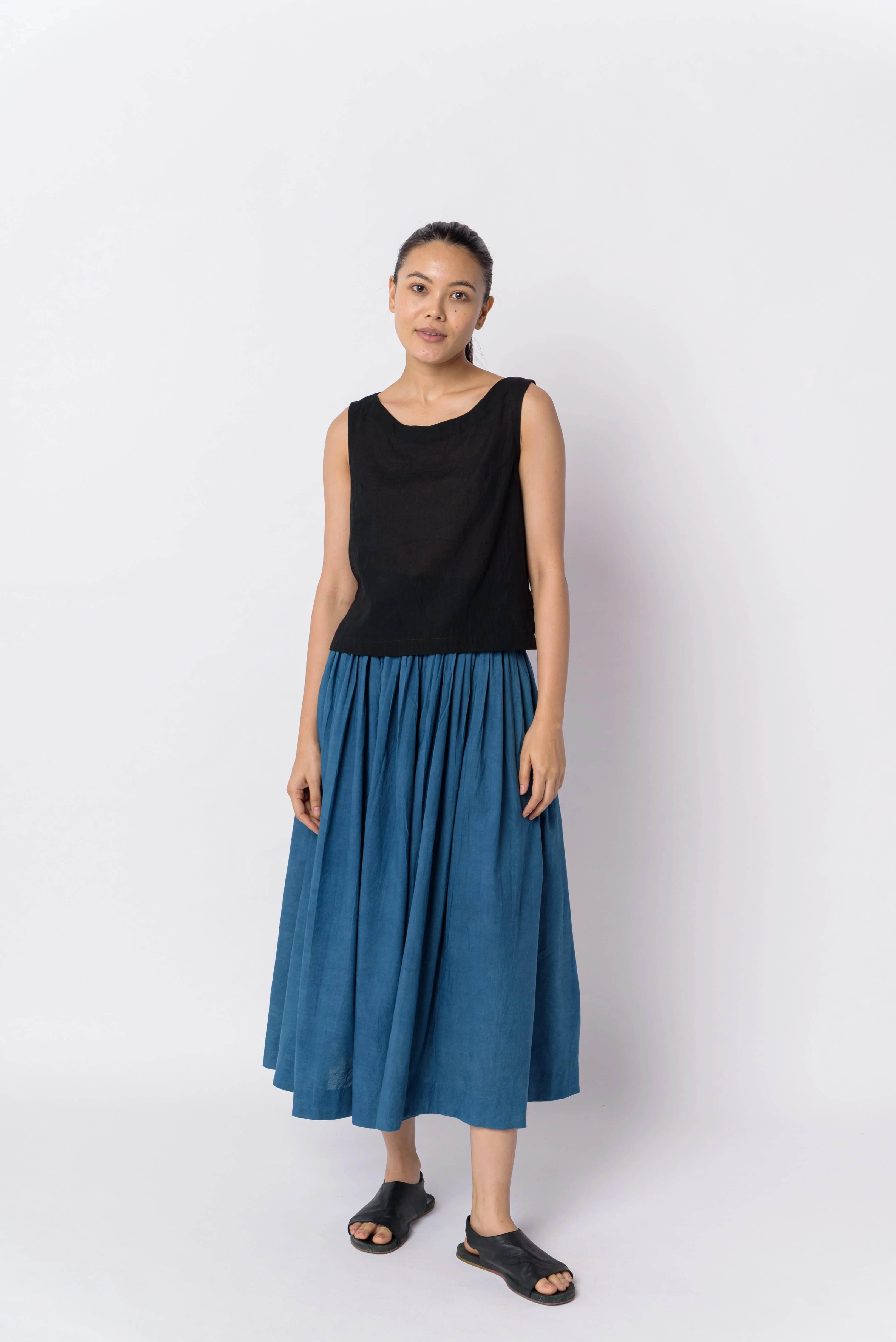 Indigo pleated skirt