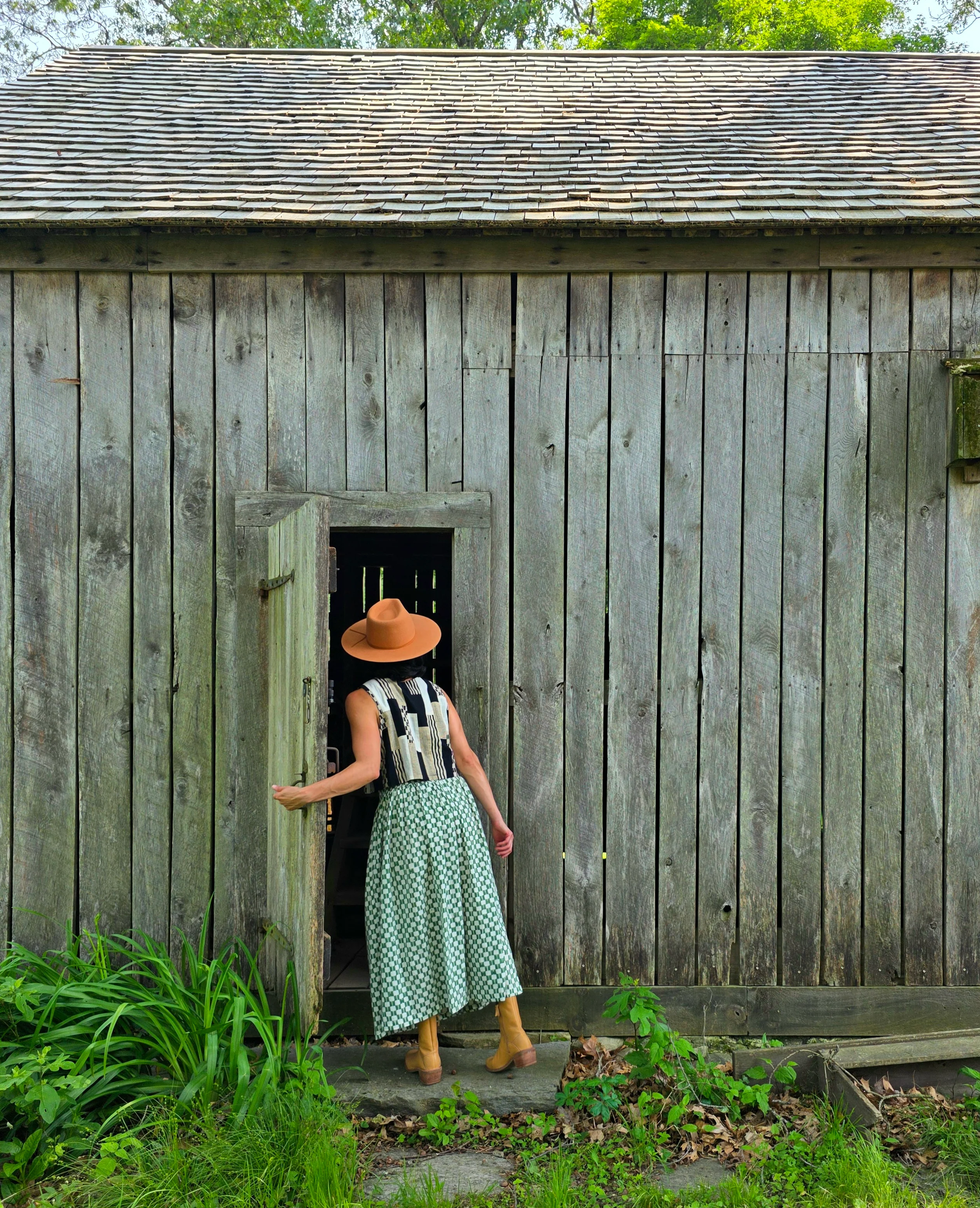 Green Blocks Smocked Skirt