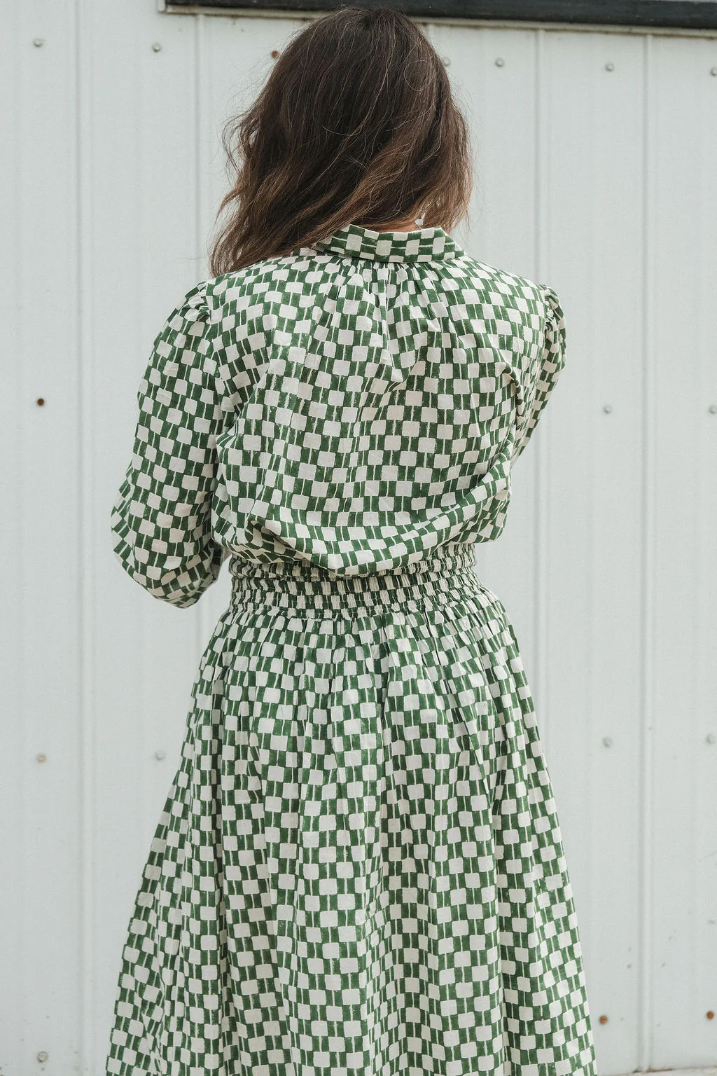 Green Blocks Smocked Skirt