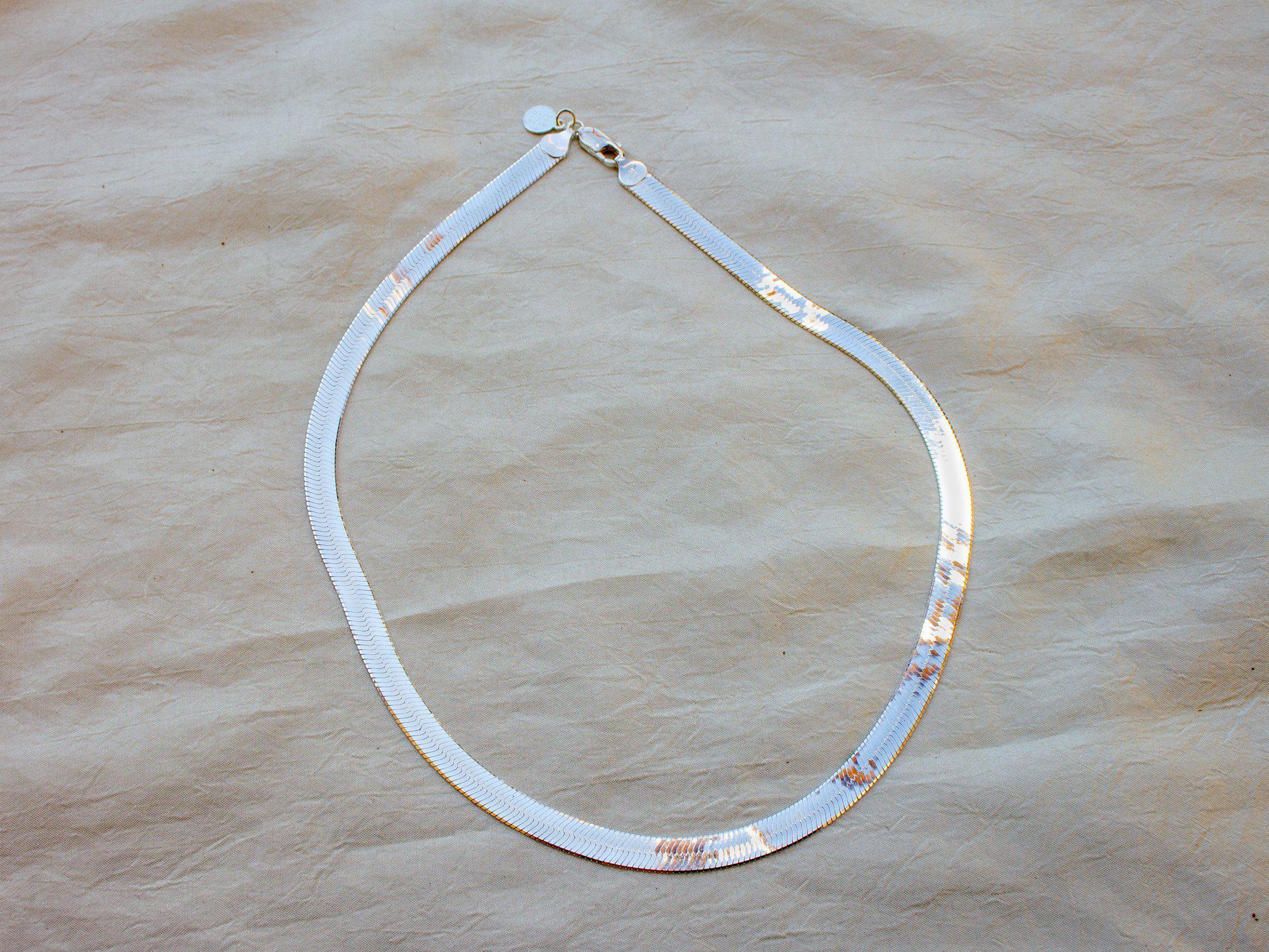 Bold Silver Herringbone Chain Necklace