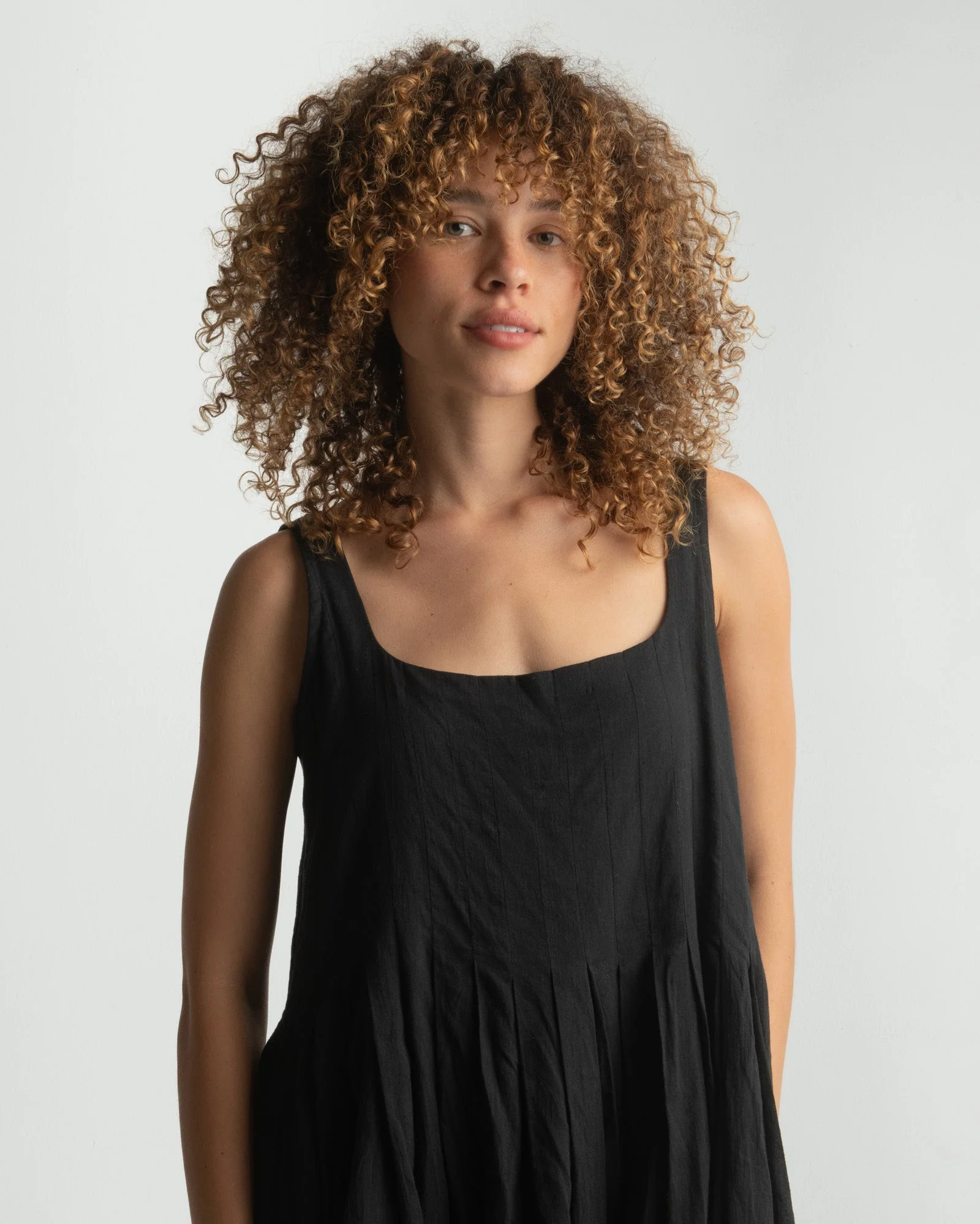 Black Cascade Midi Dress
