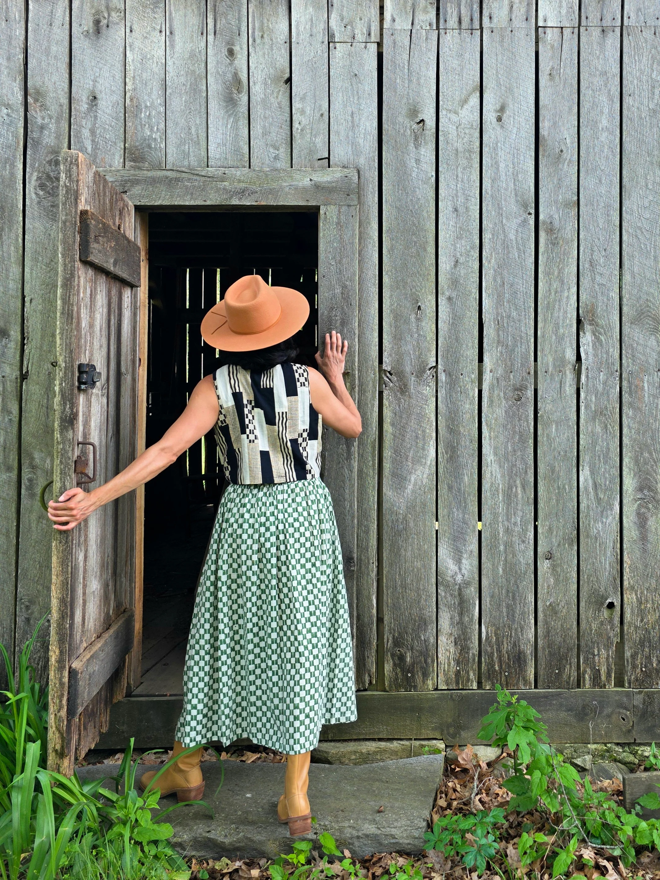 Green Blocks Smocked Skirt