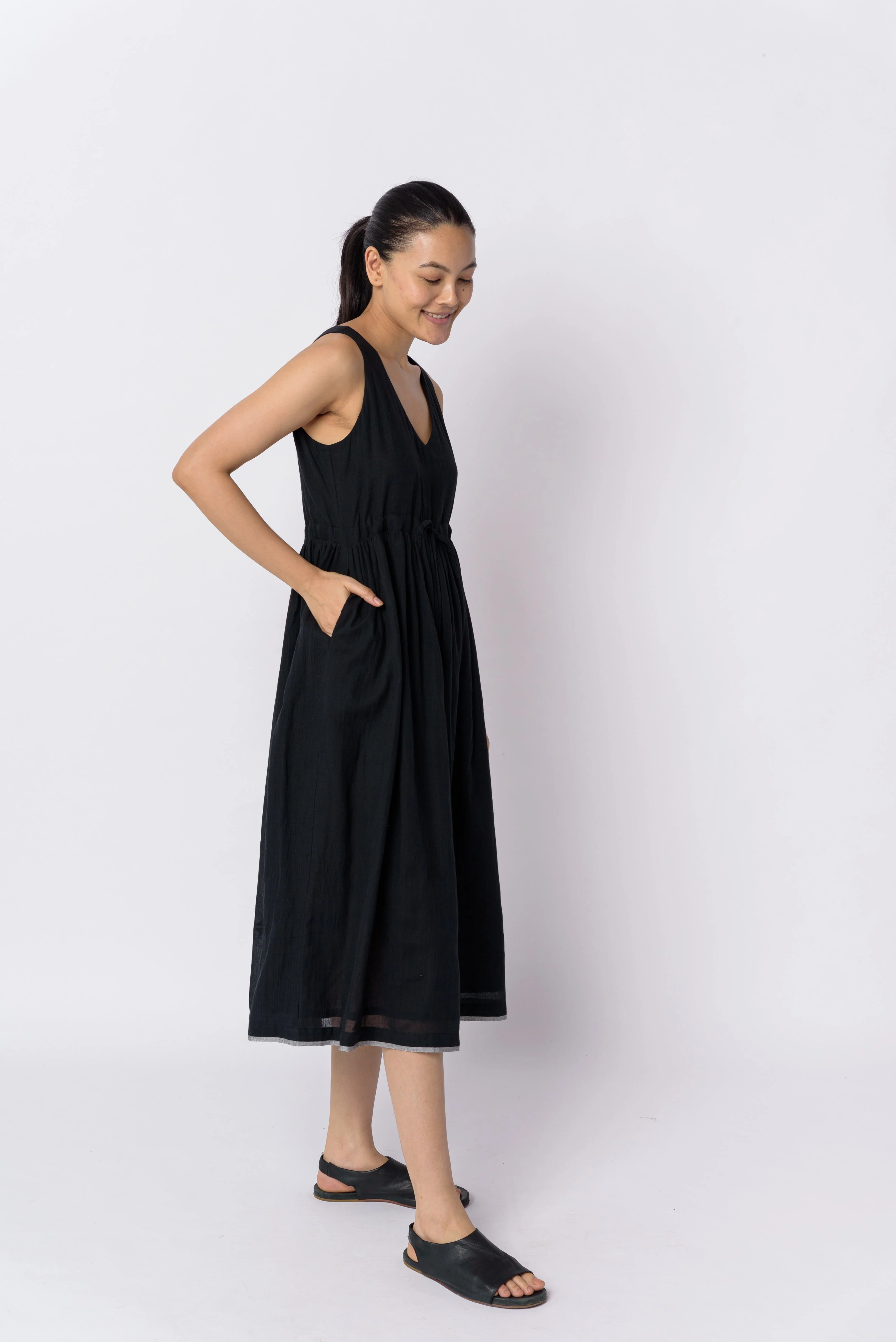 Black front tie-up dress