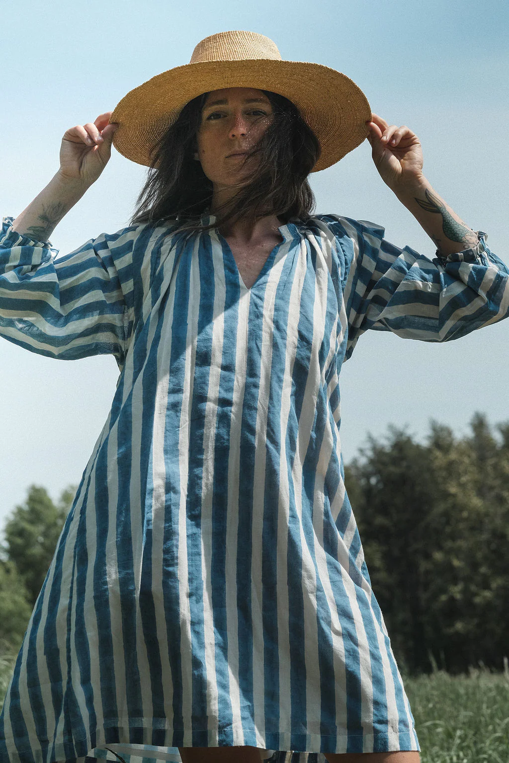 Blue Lined Get-Away Dress