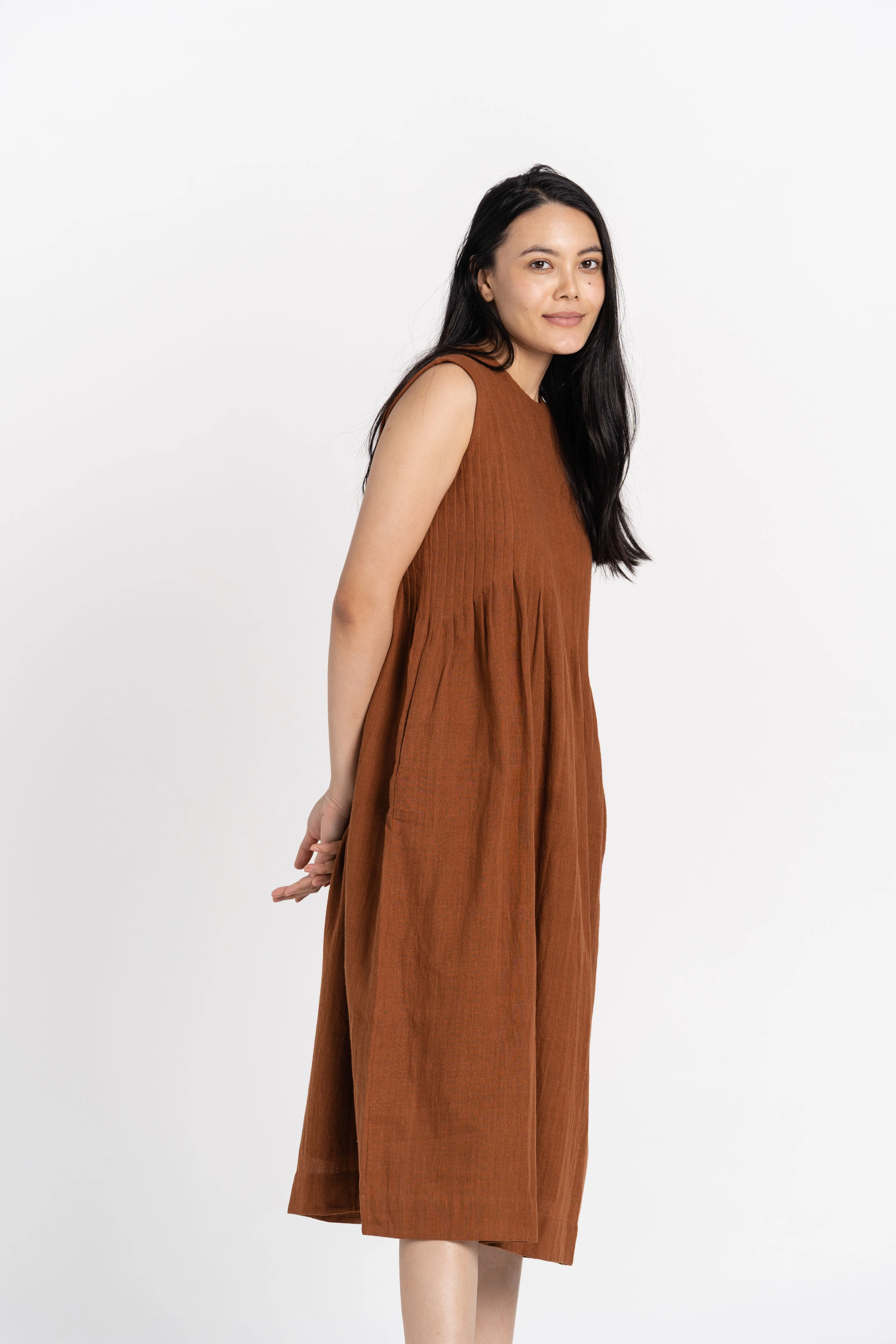 Bombay Brown Pleated Organic Cotton Dress