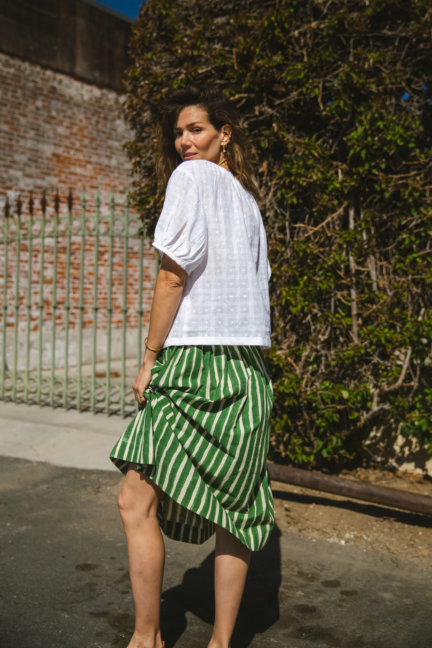 Hudson Green Striped Skirt