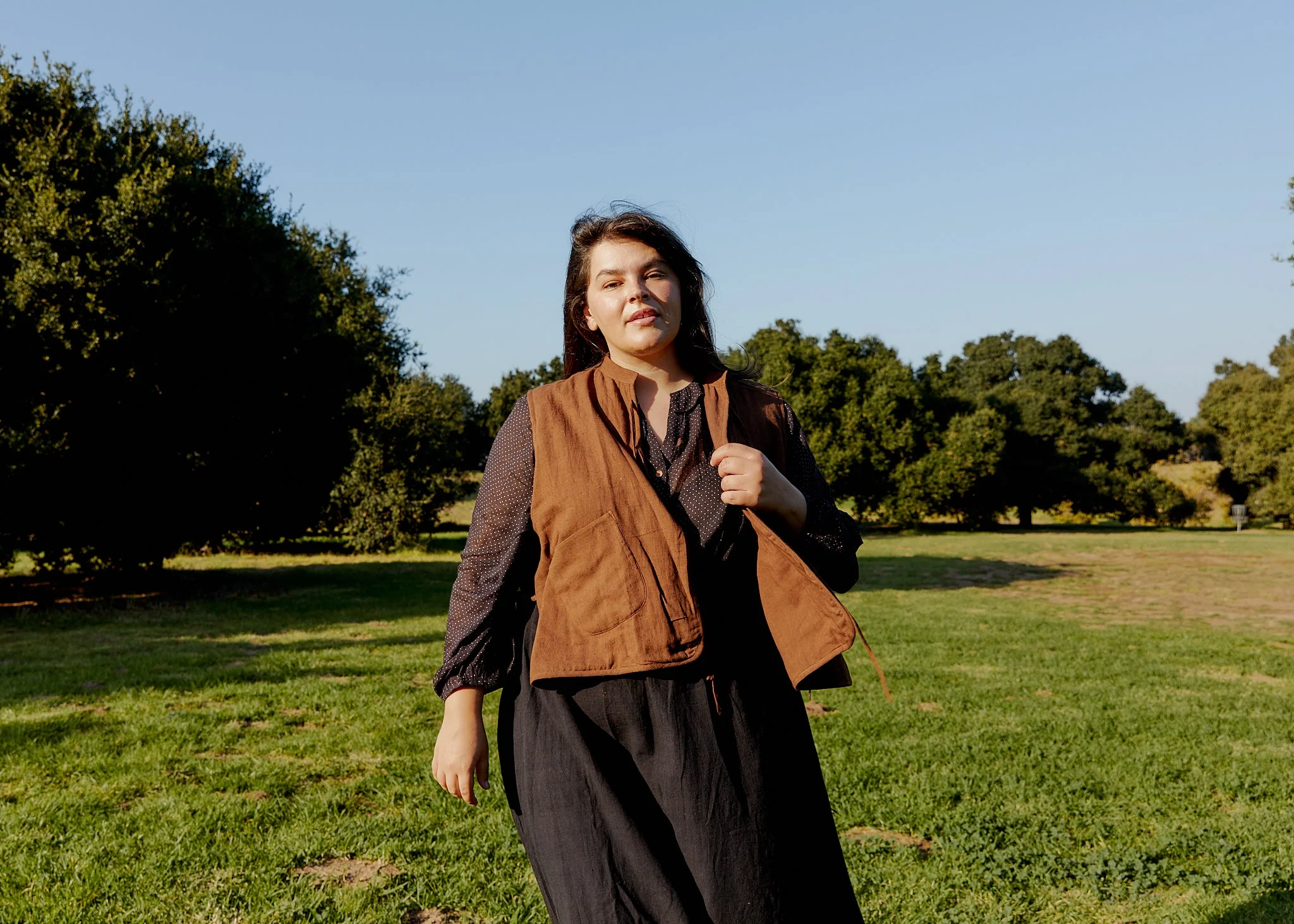 Chocolate brown Extended organic waistcoat