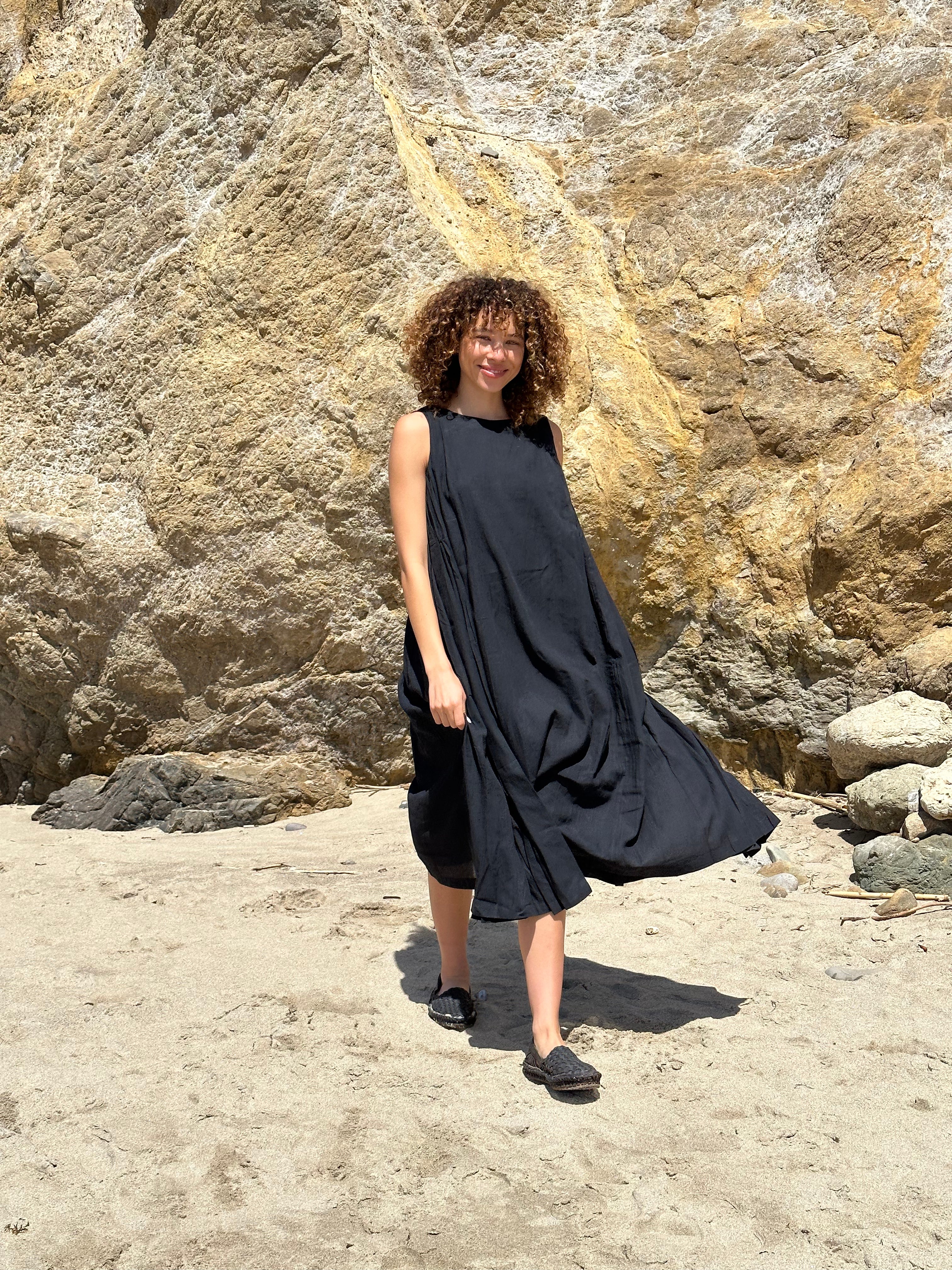 Ink Black Pleated Dress