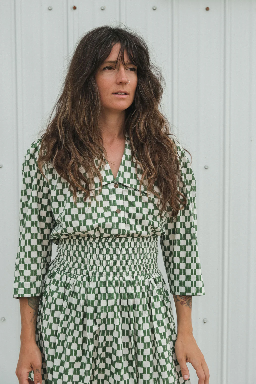 Green Blocks Smocked Skirt