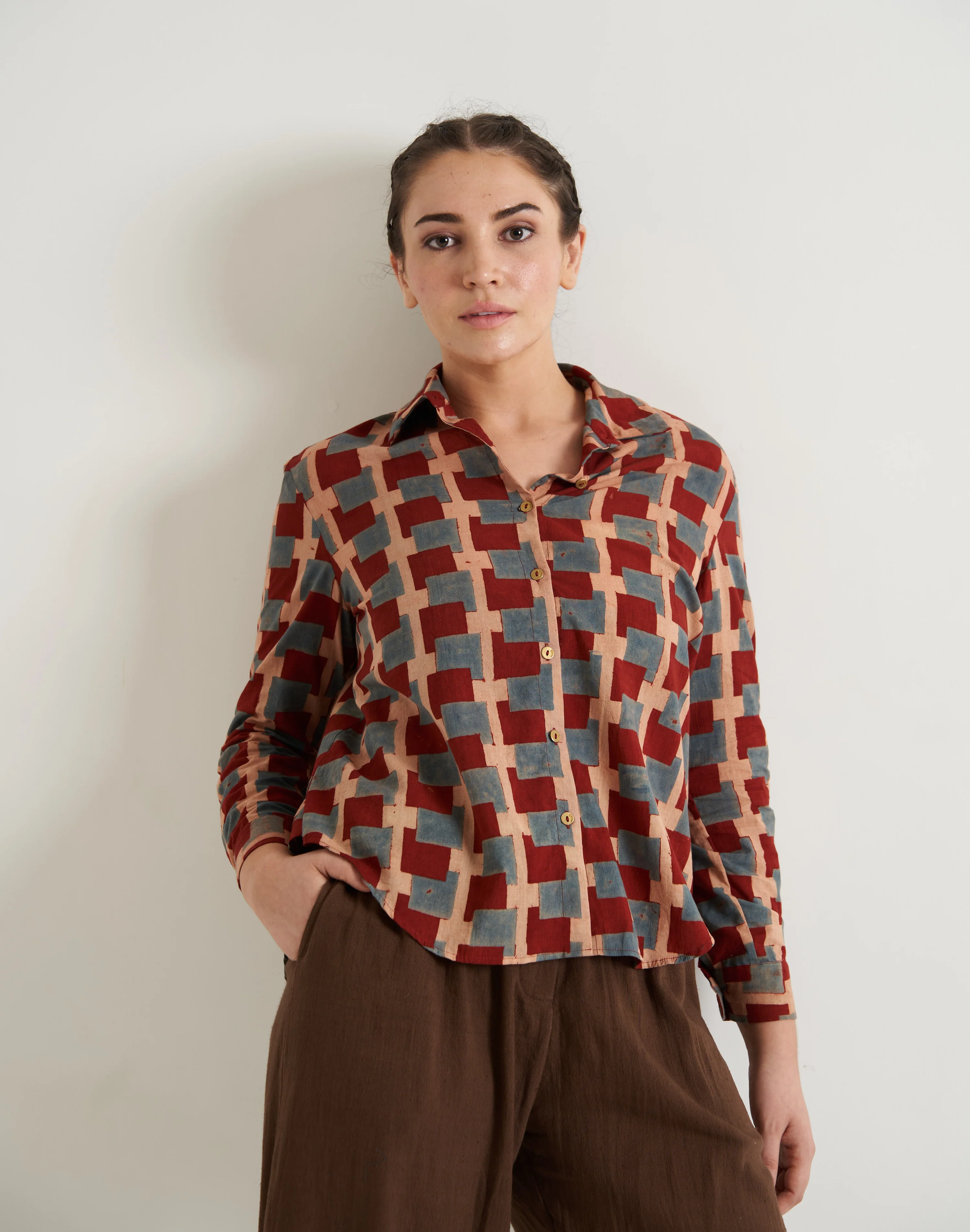 Block printed relaxed fit shirt