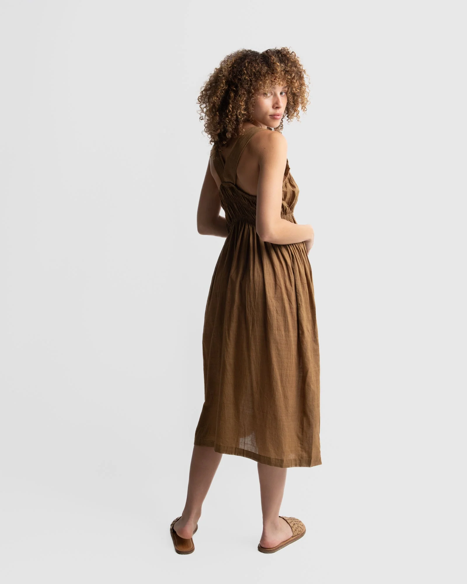 Caramel brown midi dress