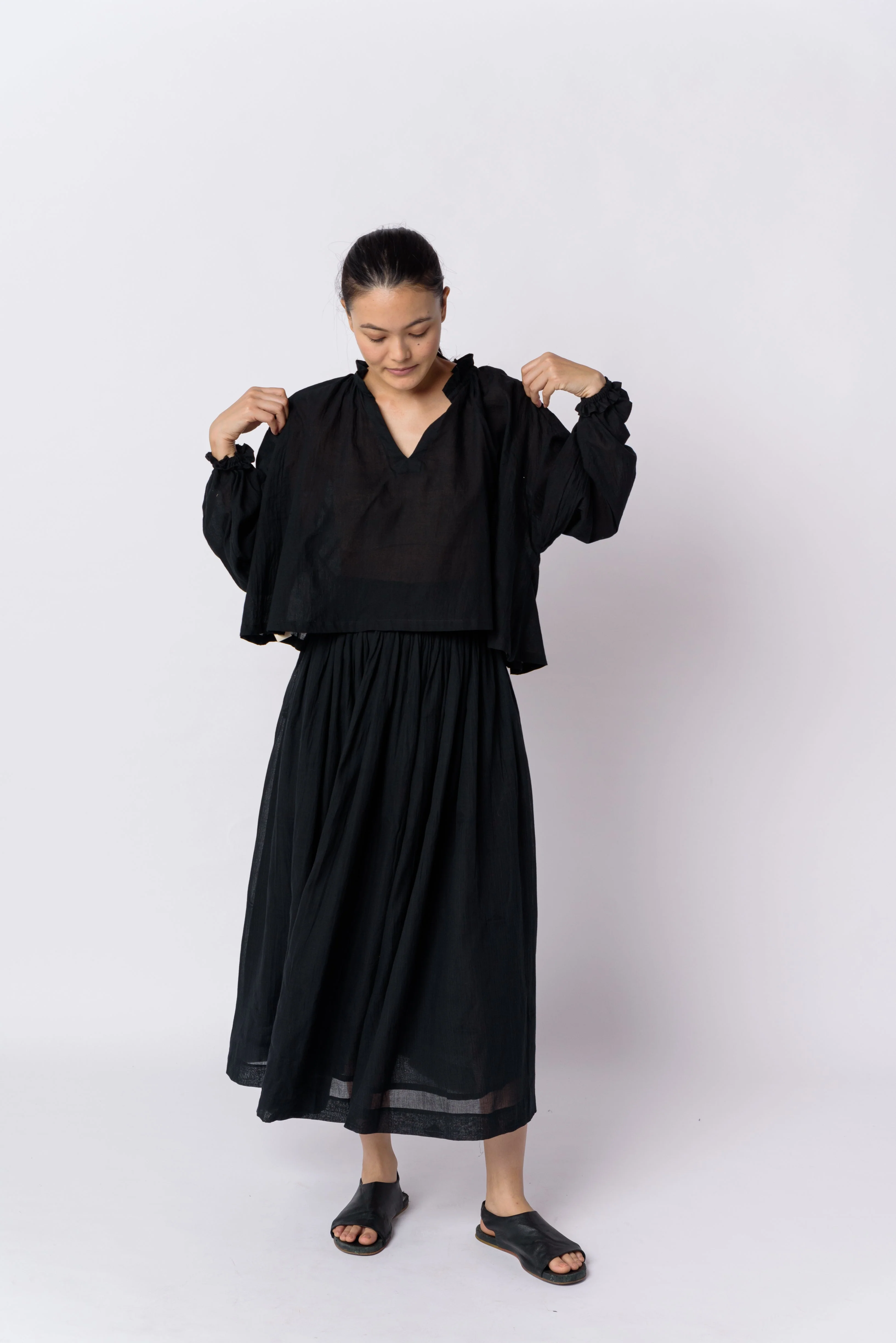 Black cotton flared top