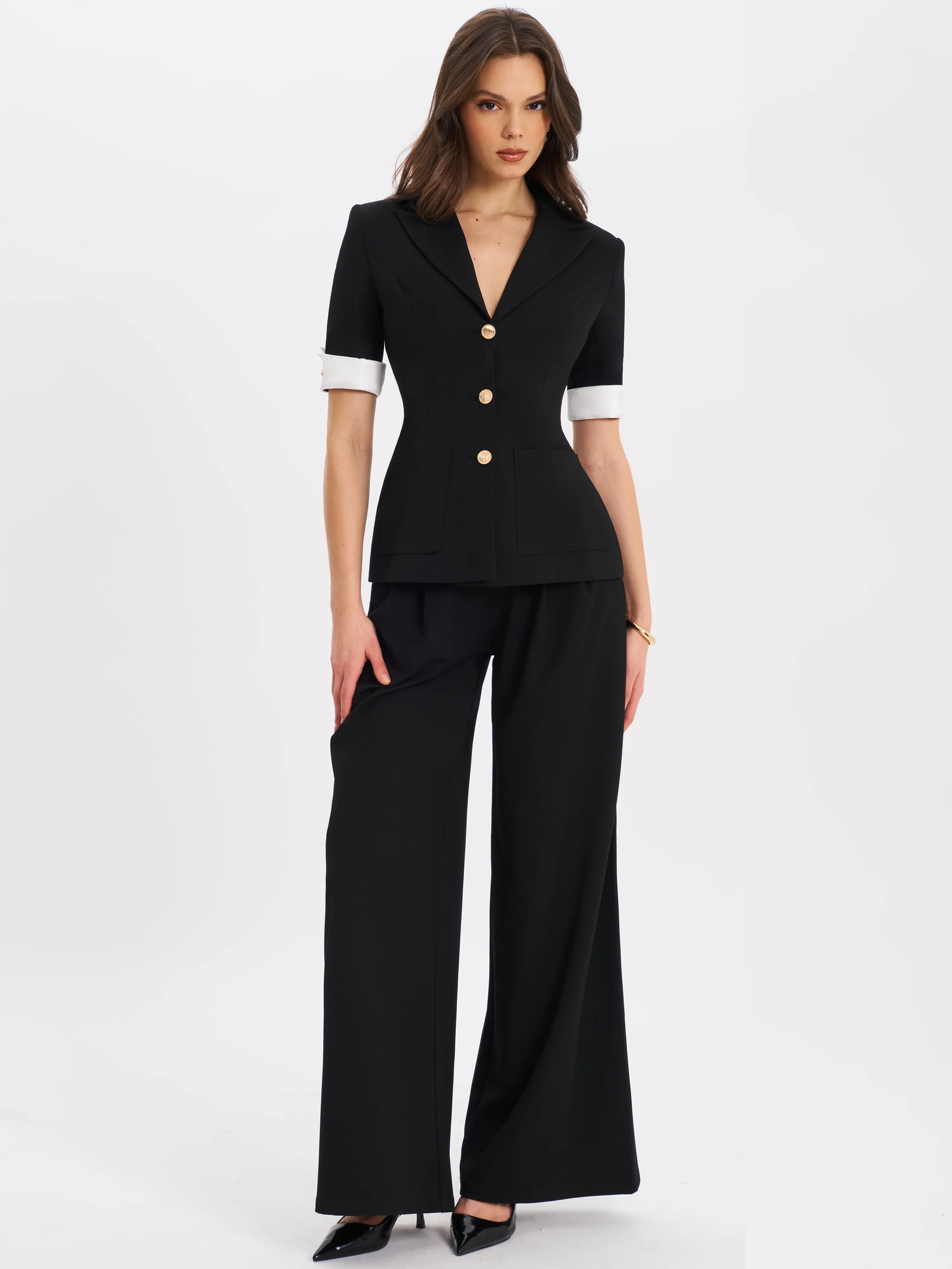Aleeza Black Wide Leg Suit Pants