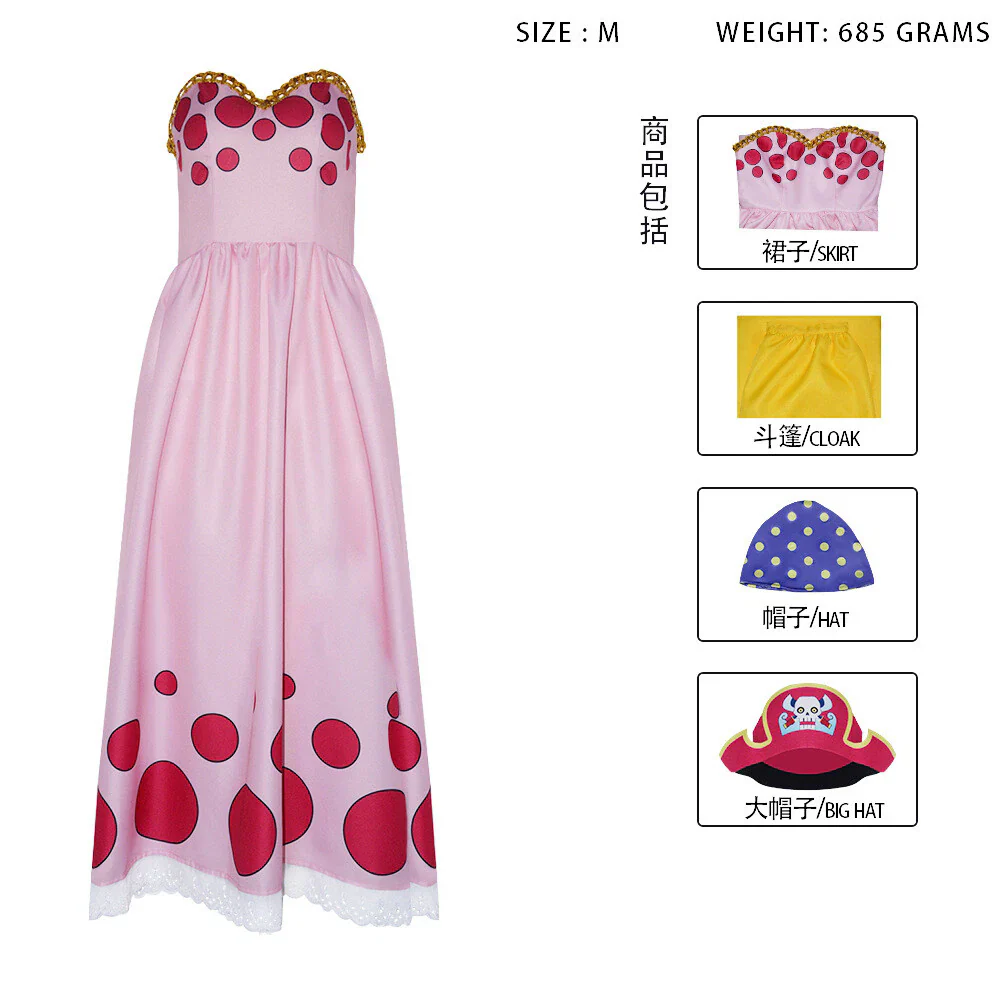 One Piece Charlotte Linlin Dress Costumes Hat Halloween Cosplay Carnival Suits
