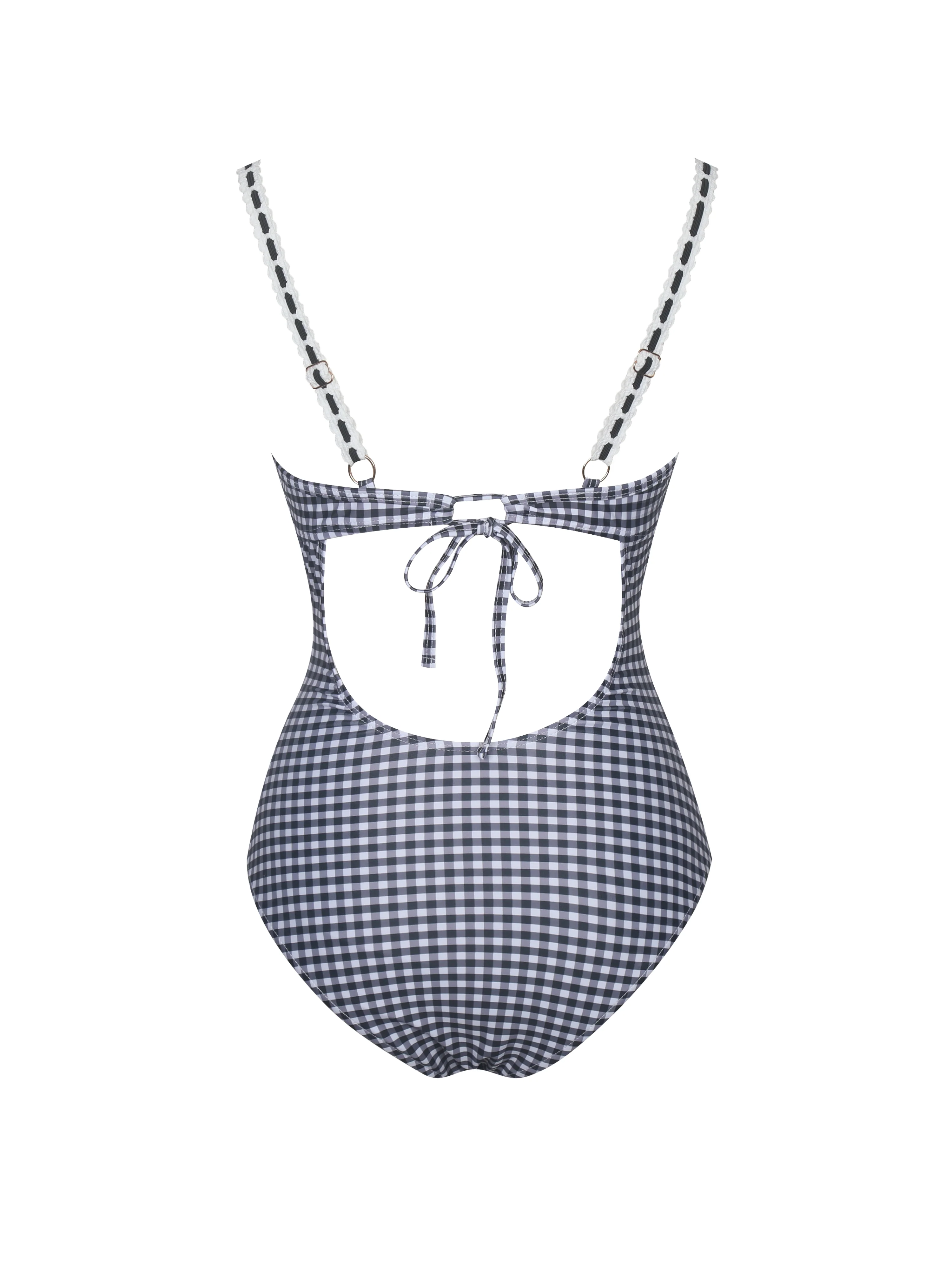Gigi Black Gingham Lace Strap Backless Swimsuit