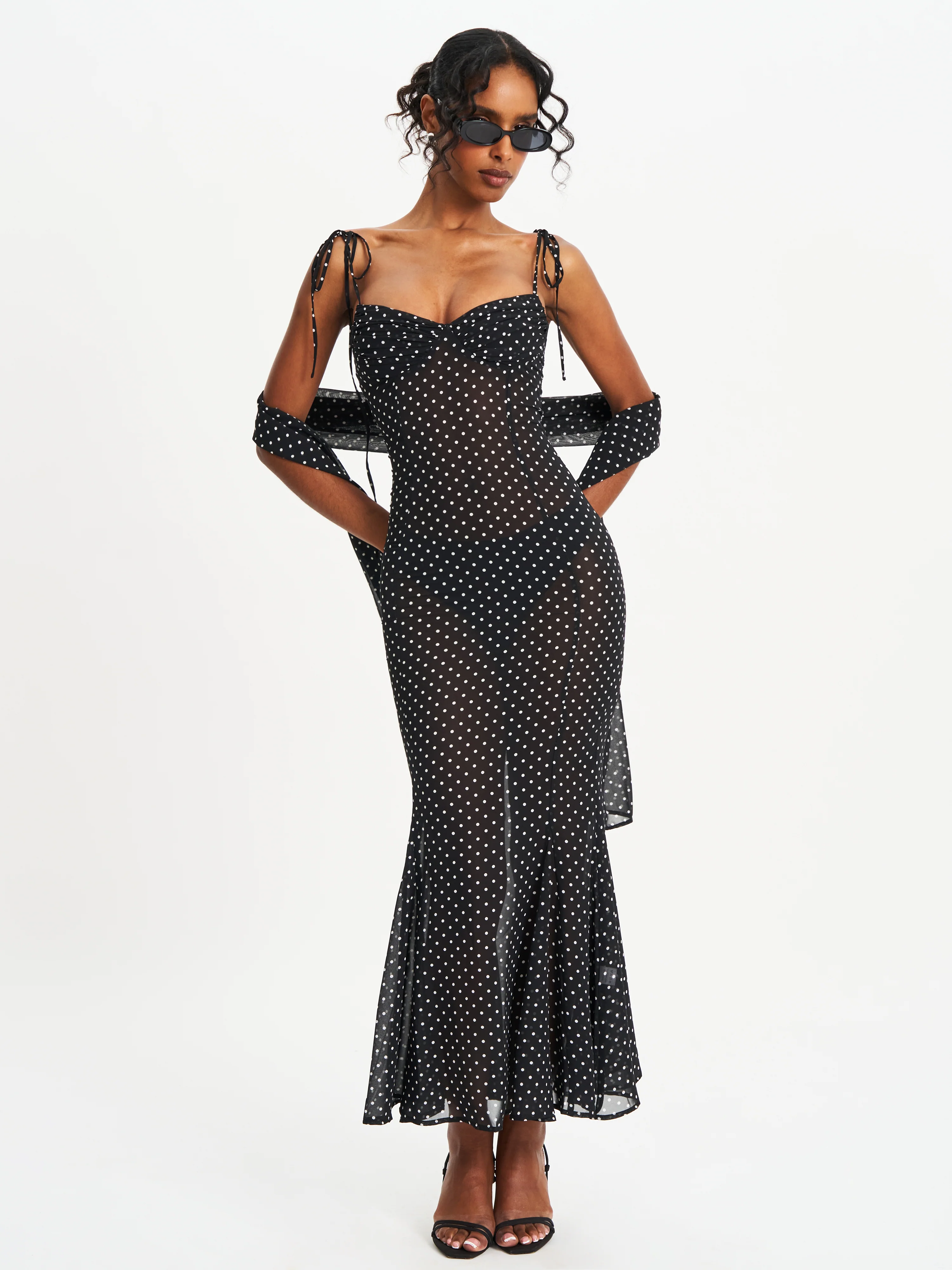 Yadira Black Base Polka Dot Chiffon Maxi Dress