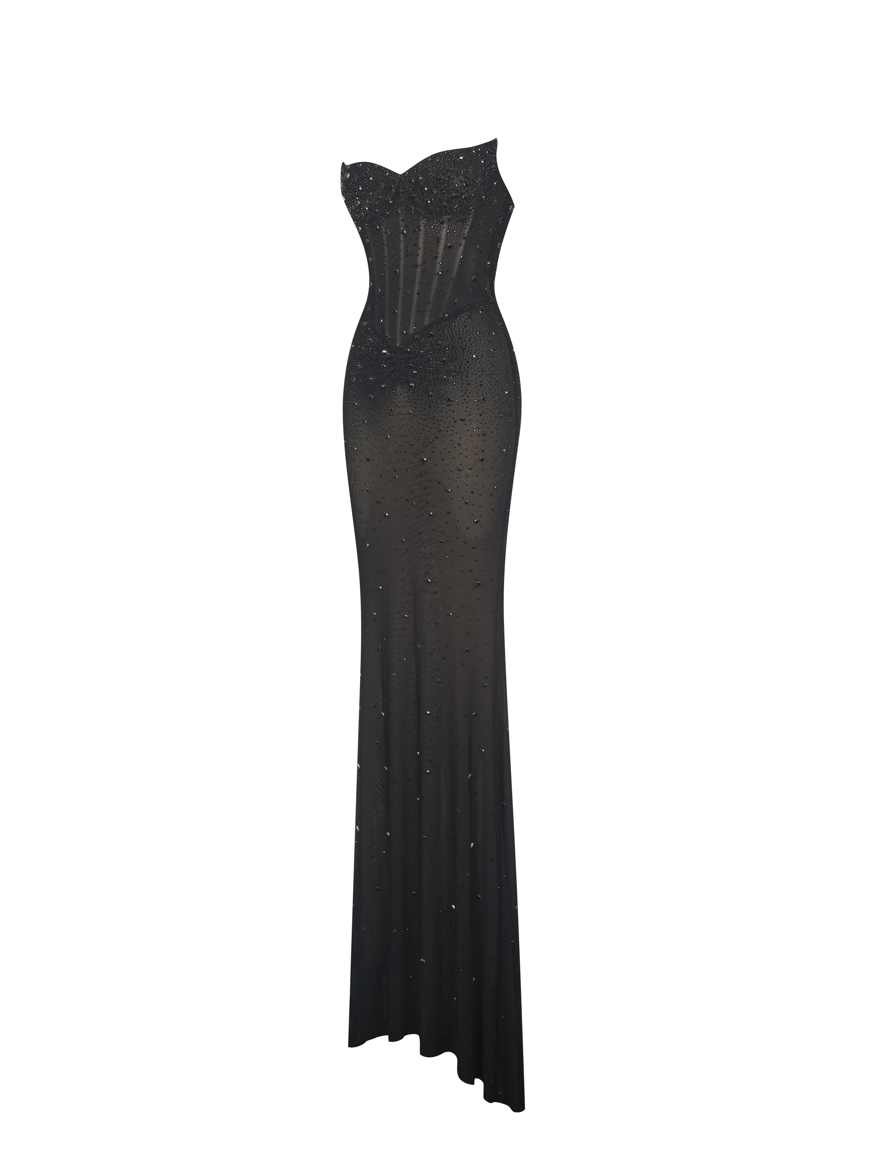 Fatima Black Crystal Sleeveless Corset Mermaid Maxi Dress