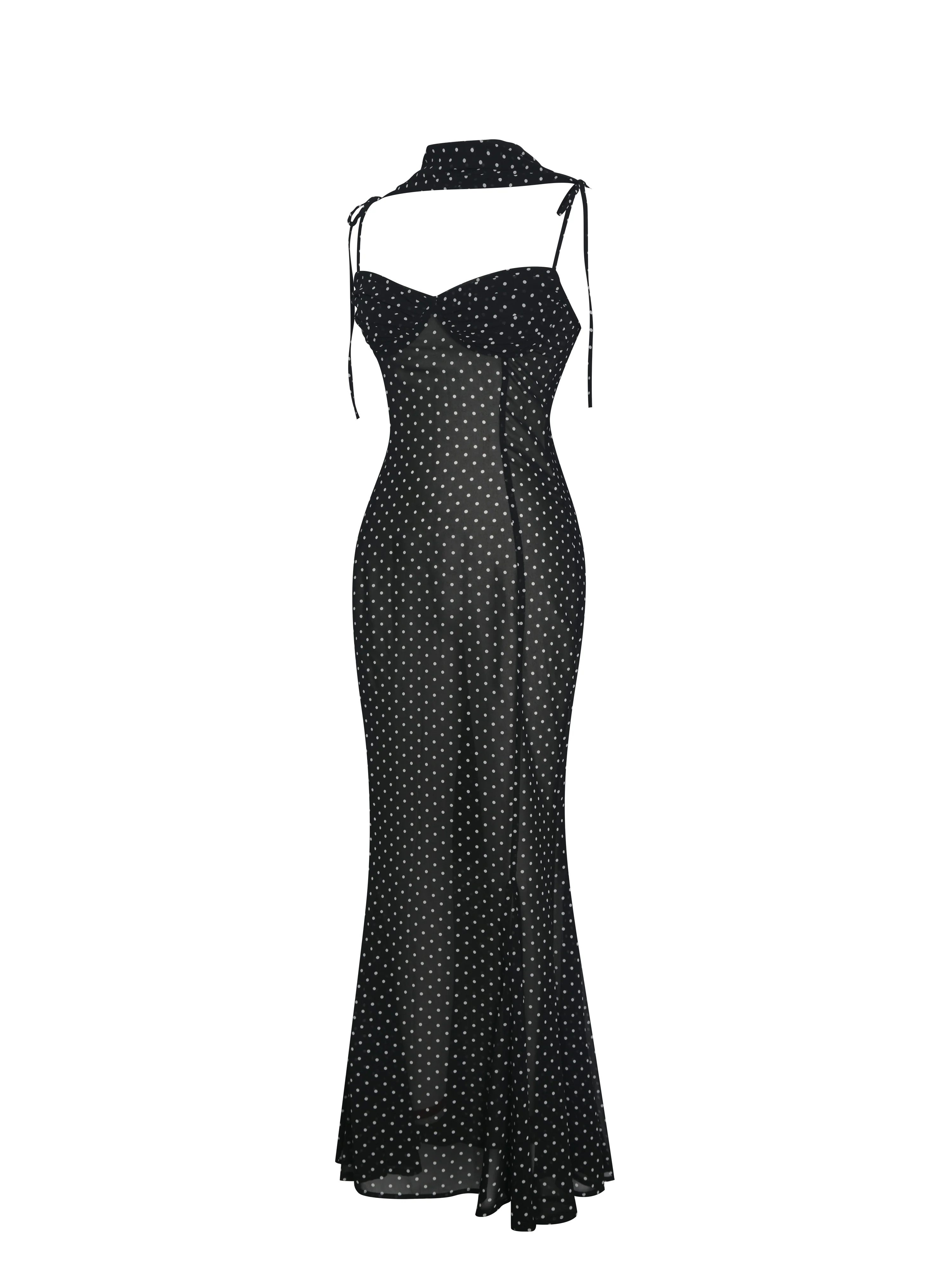 Yadira Black Base Polka Dot Chiffon Maxi Dress