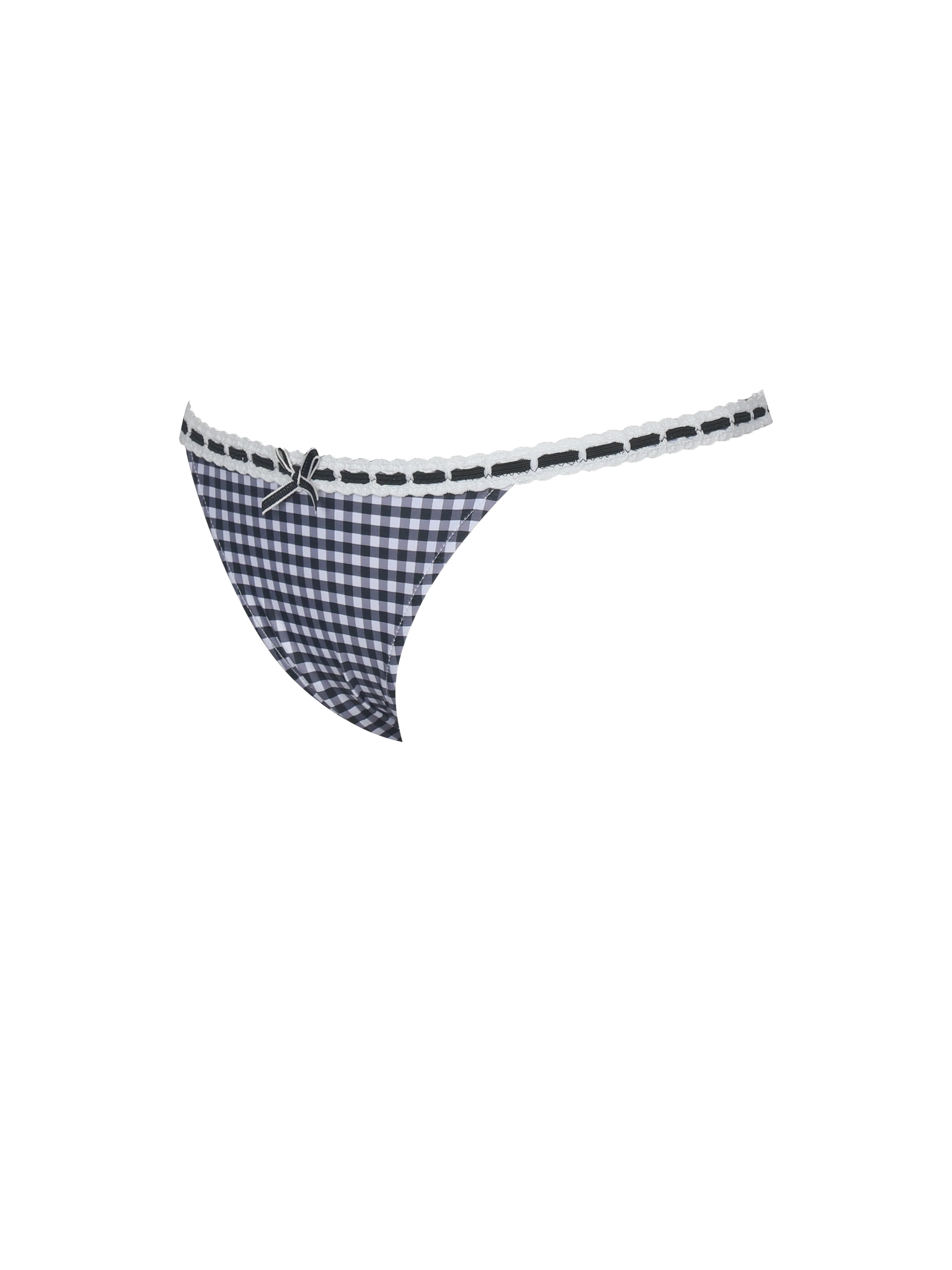 Genevia Gingham Lace Decoration Bikini Bottom