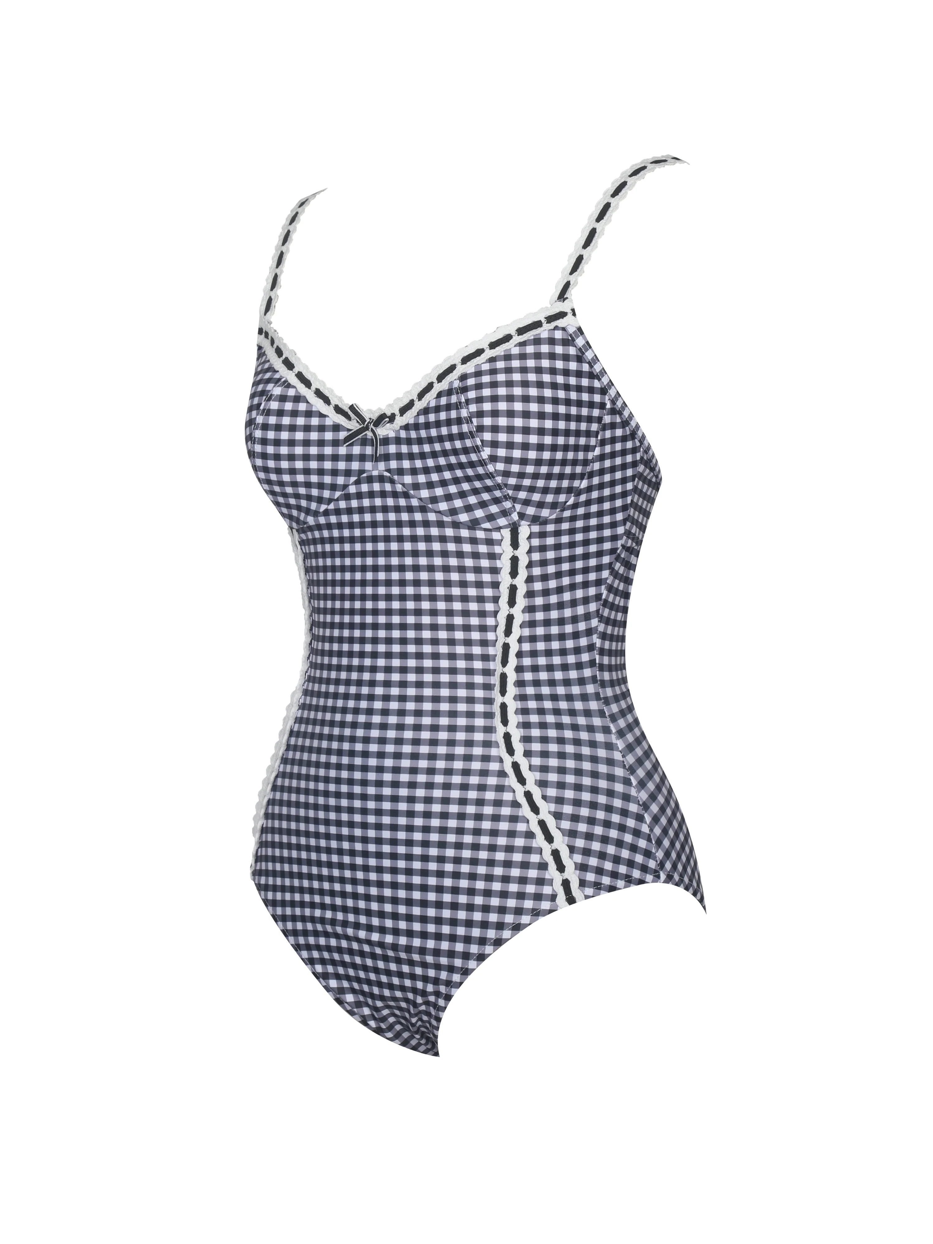 Gigi Black Gingham Lace Strap Backless Swimsuit