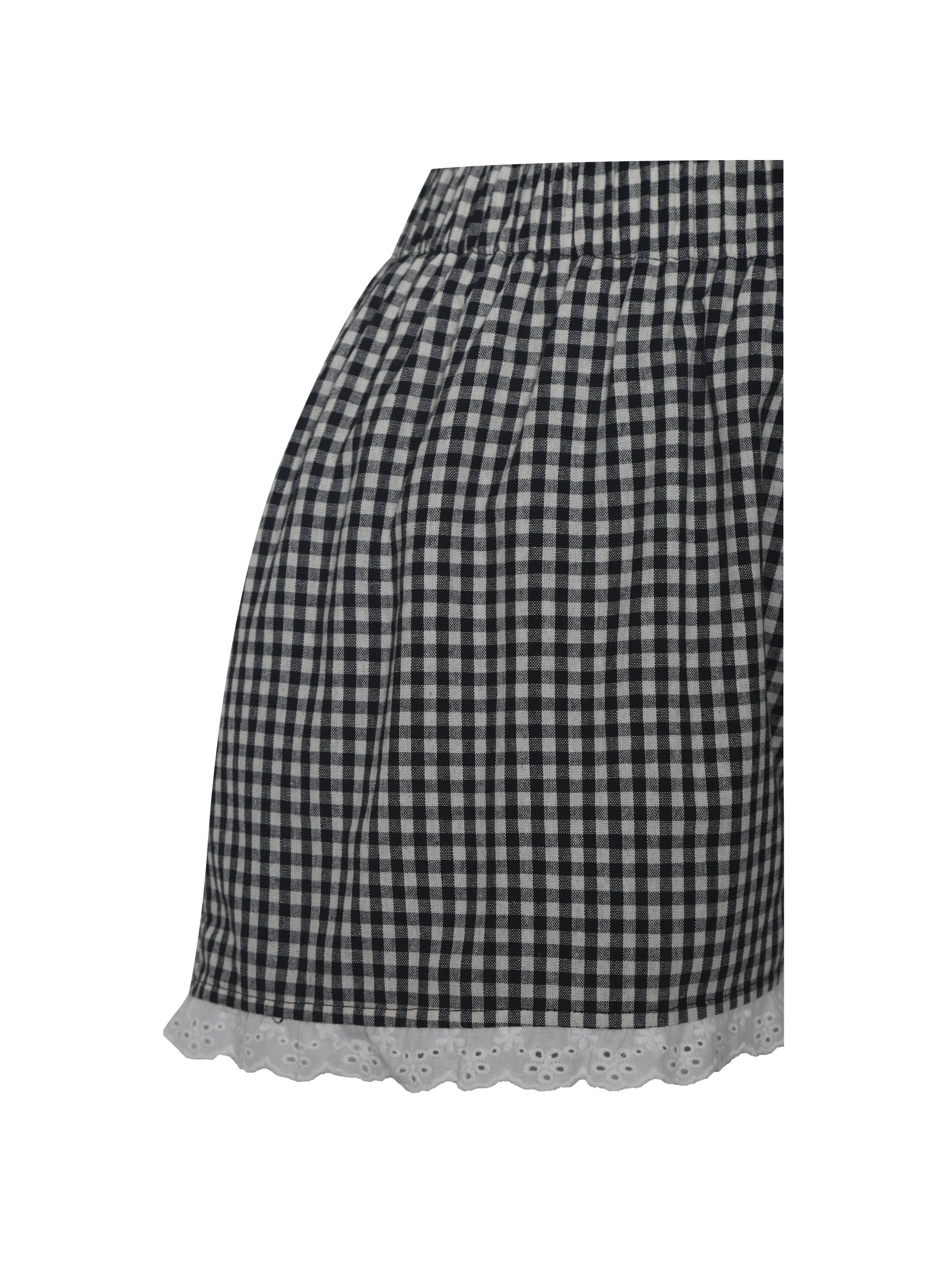 Qutayla Black Gingham Lace Trim Shorts