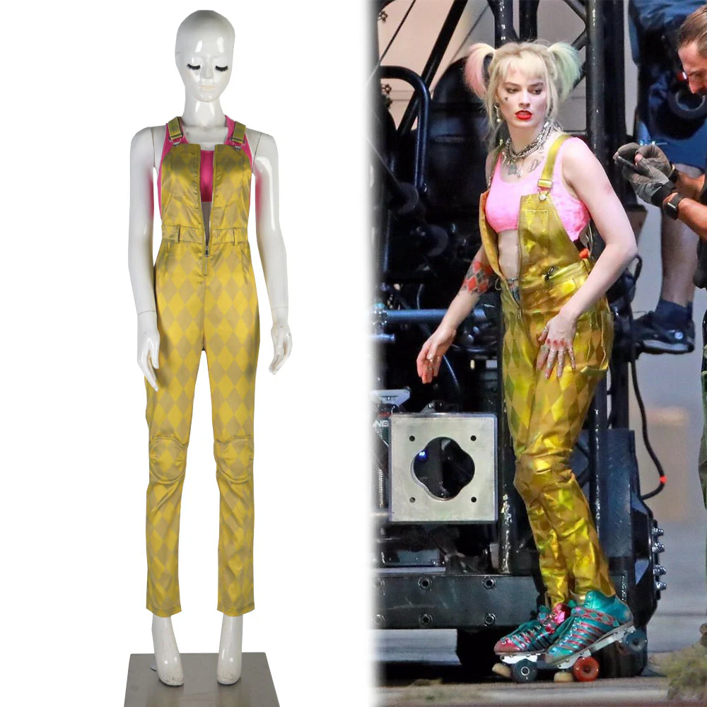 Birds of Prey Suicide Squad Harley Quinn Cosplay Costumes Joker Vest Jumpsuit Golden Yellow Romper Overalls Halloween Suit