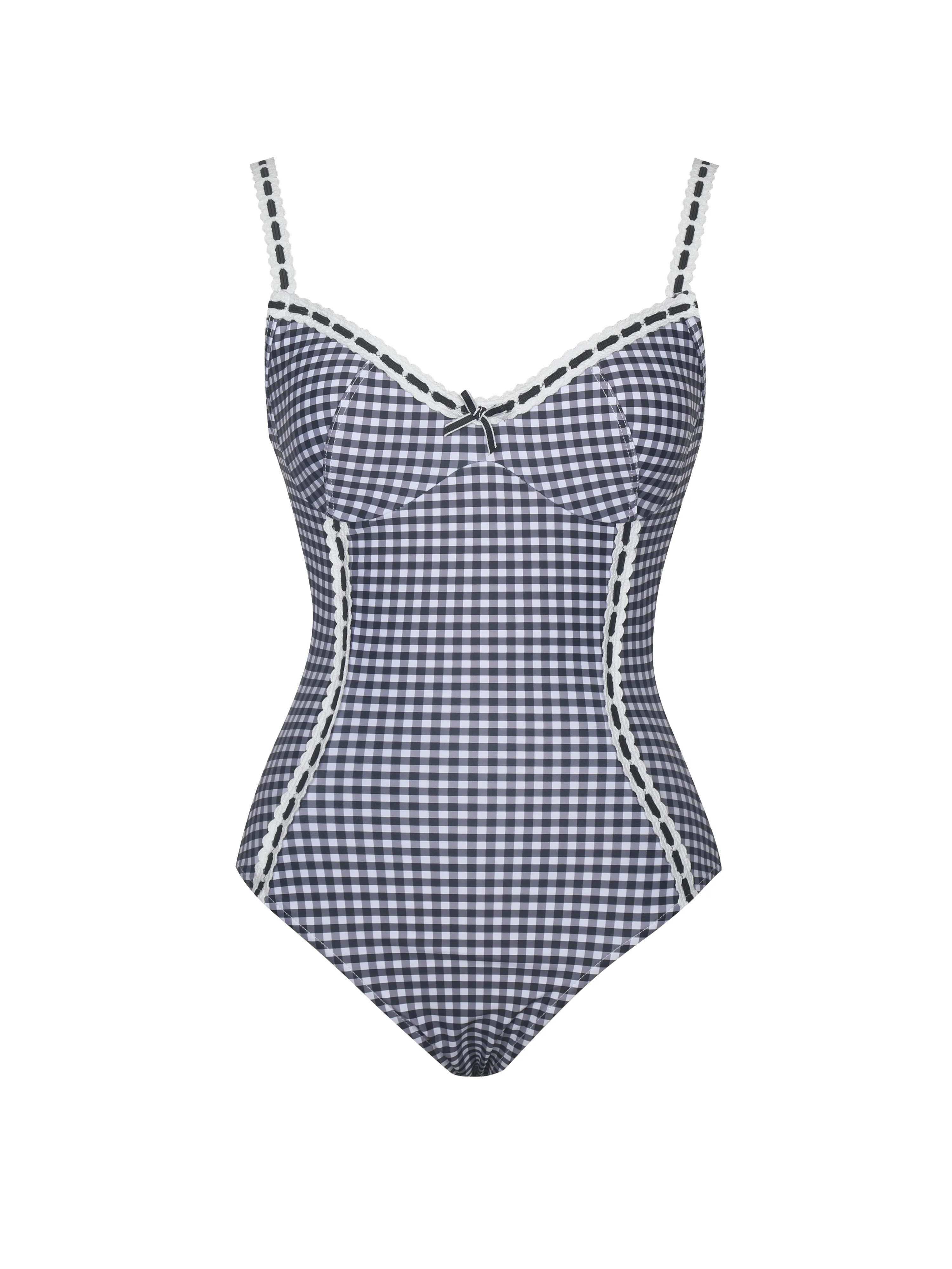 Gigi Black Gingham Lace Strap Backless Swimsuit