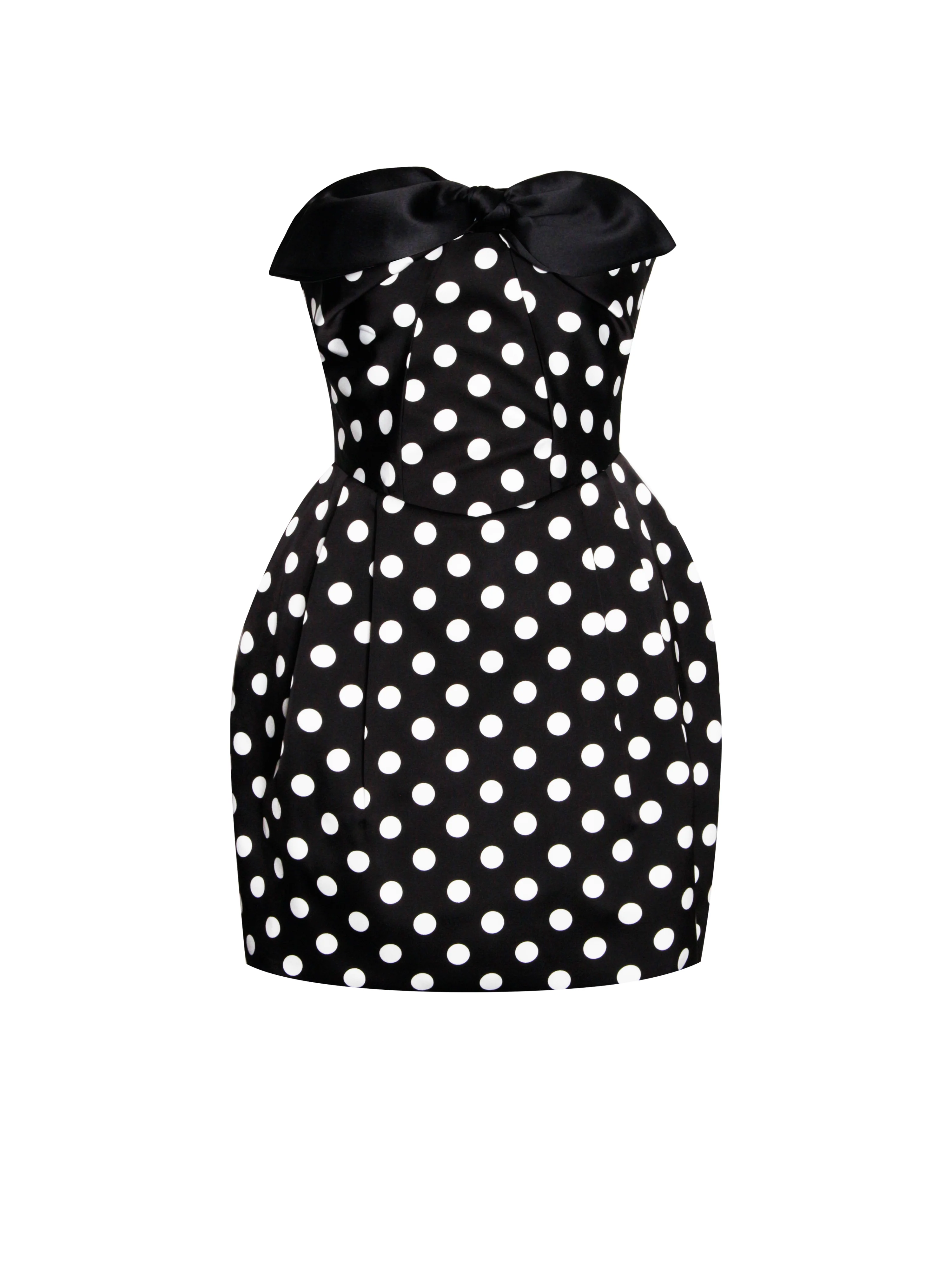 Tahira Black Polka Strapless Mini Dress with Bow