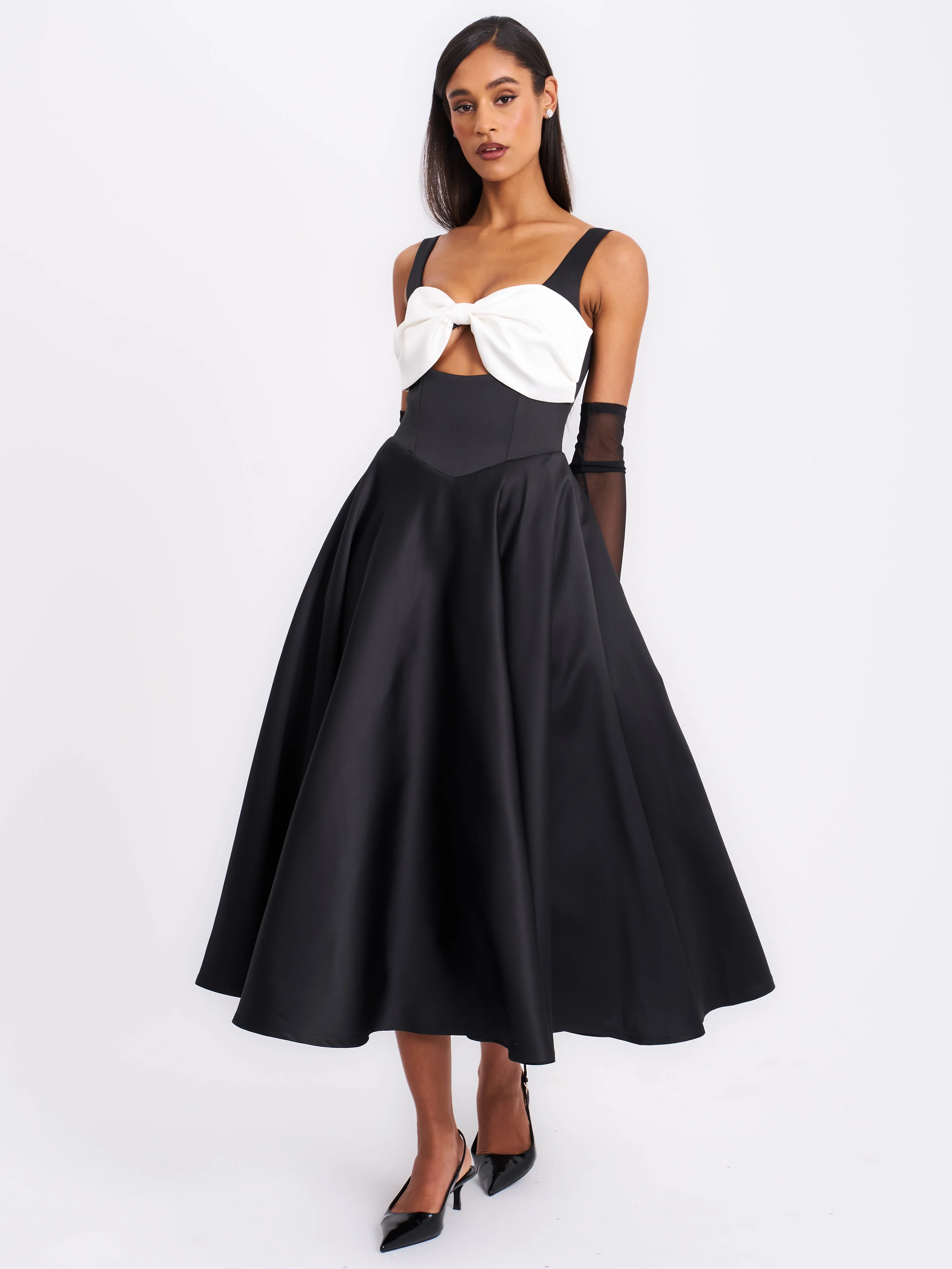 Edda Black Maxi Gown with White Bow