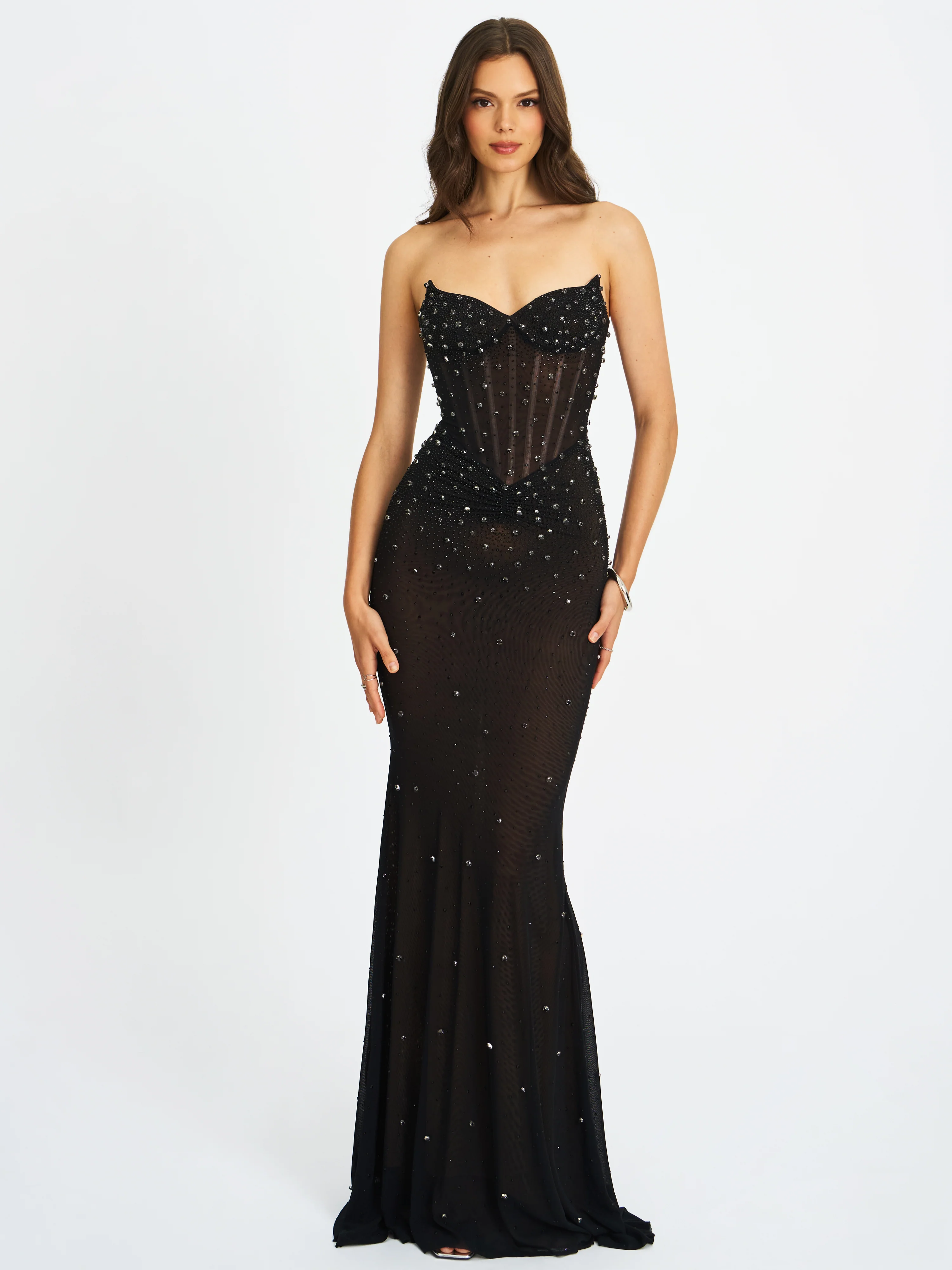 Fatima Black Crystal Sleeveless Corset Mermaid Maxi Dress