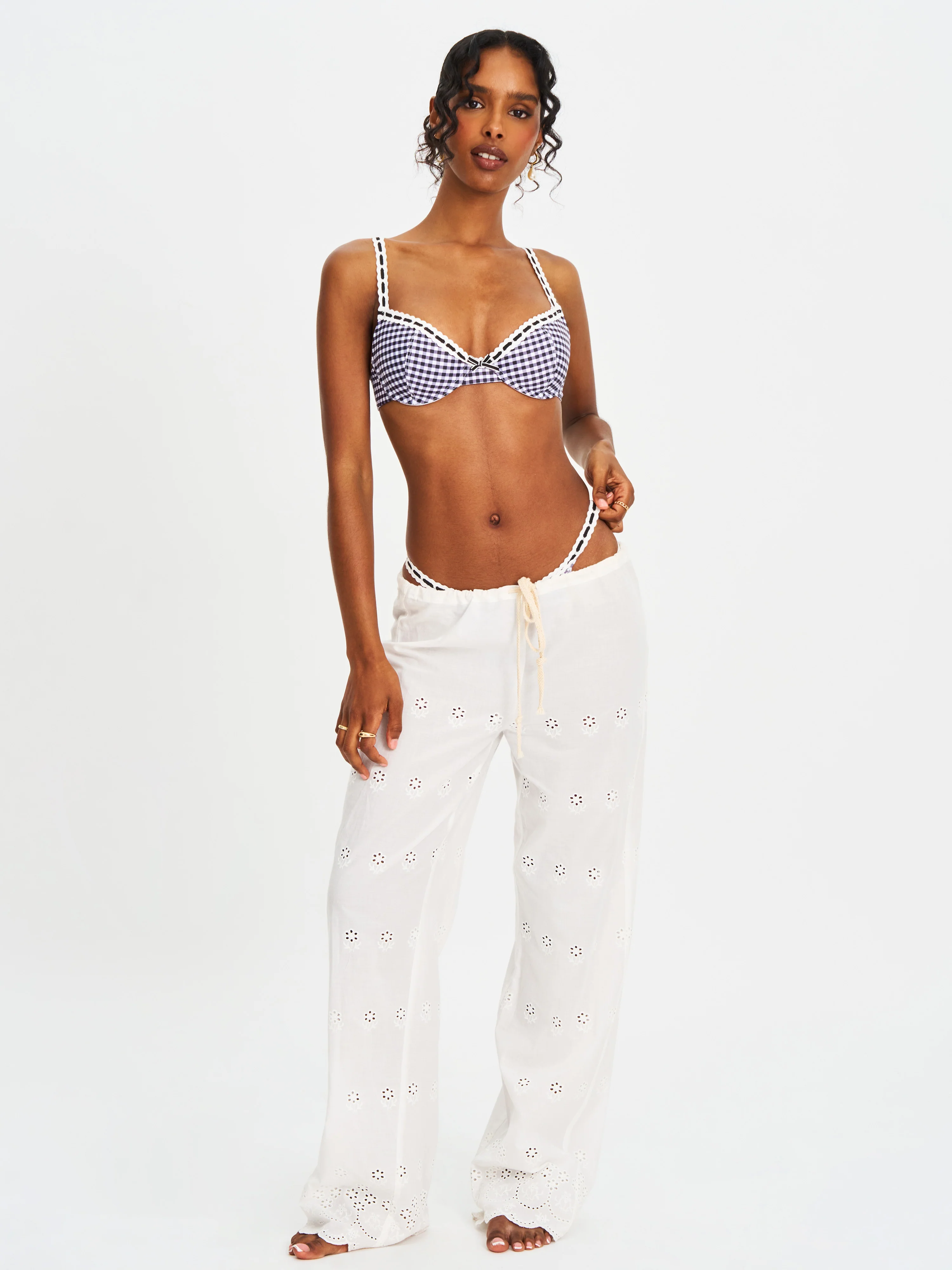 Geneva Gingham Lace Decoration Bikini Top