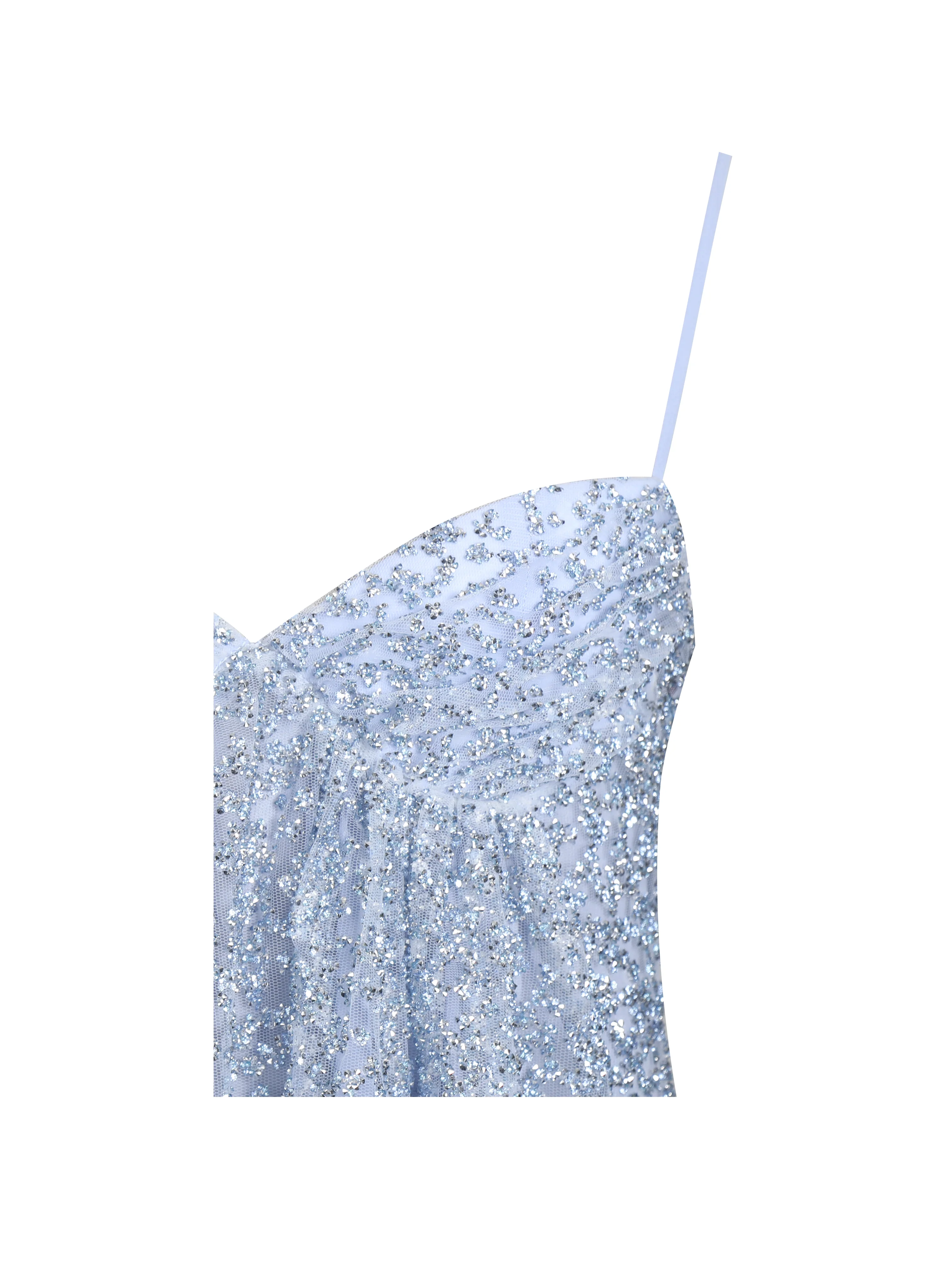 Wallie Baby Blue Rhinestone Embellished Mesh Backless Gown