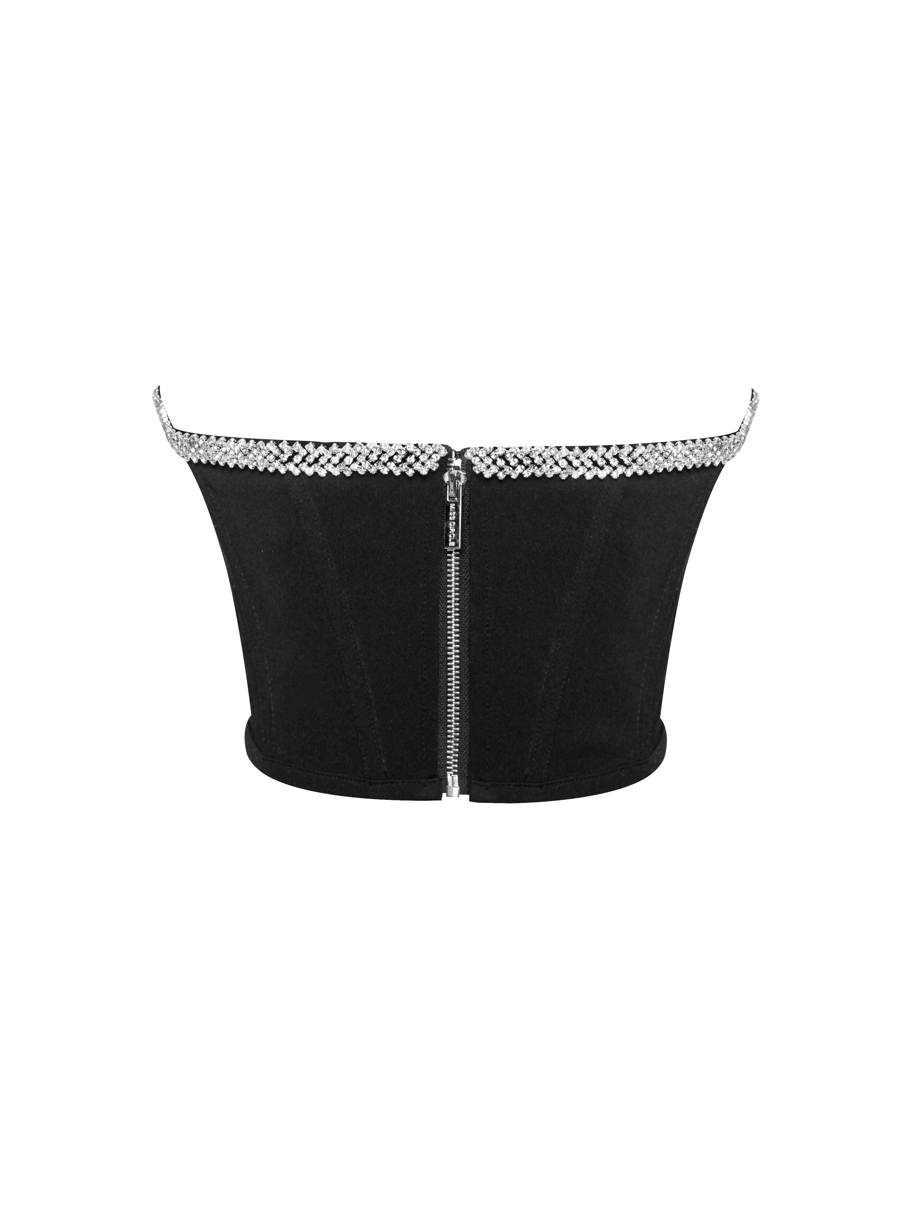 Melanie Black Corset Top With Crystal Trim