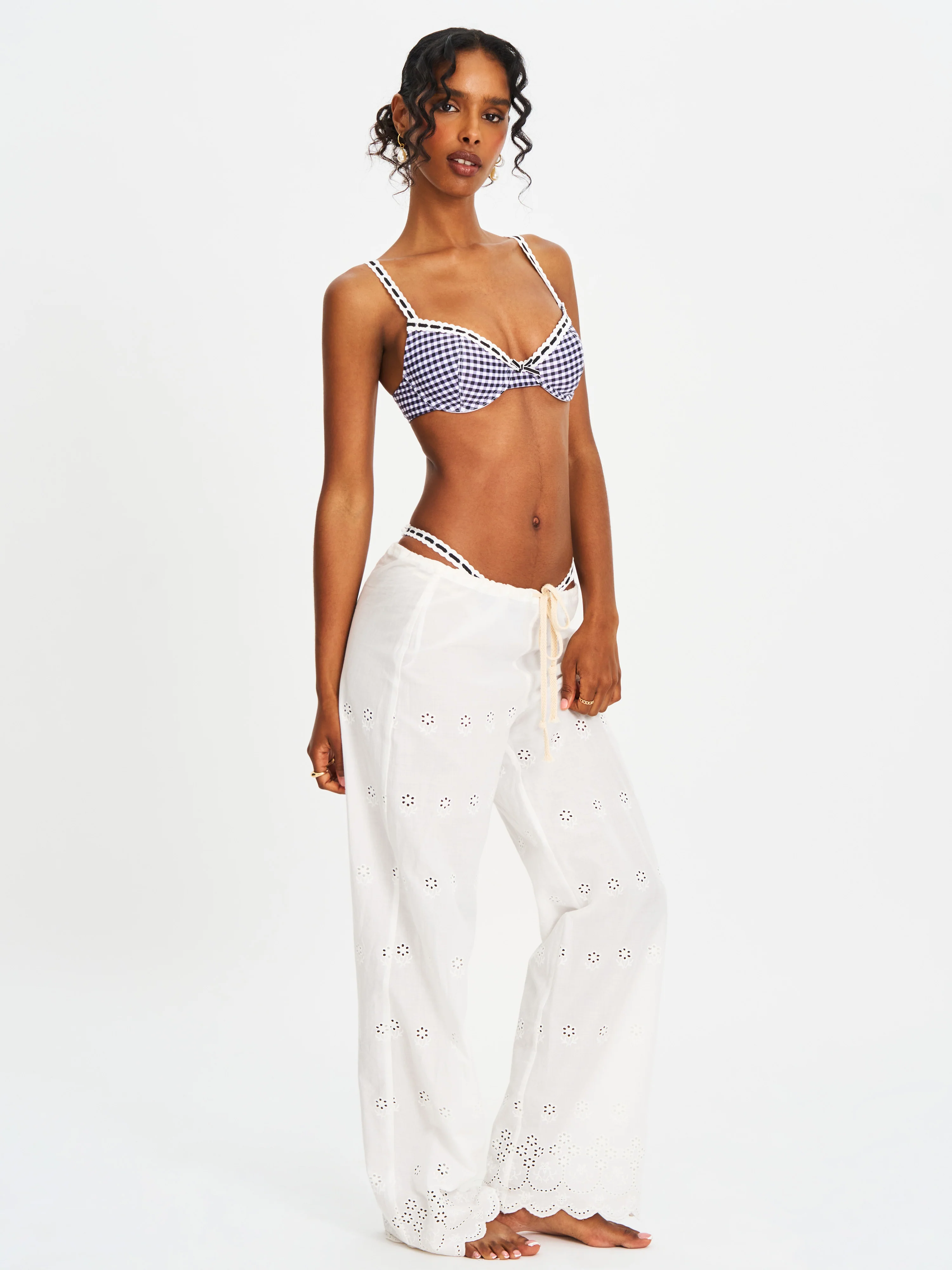 Geneva Gingham Lace Decoration Bikini Top