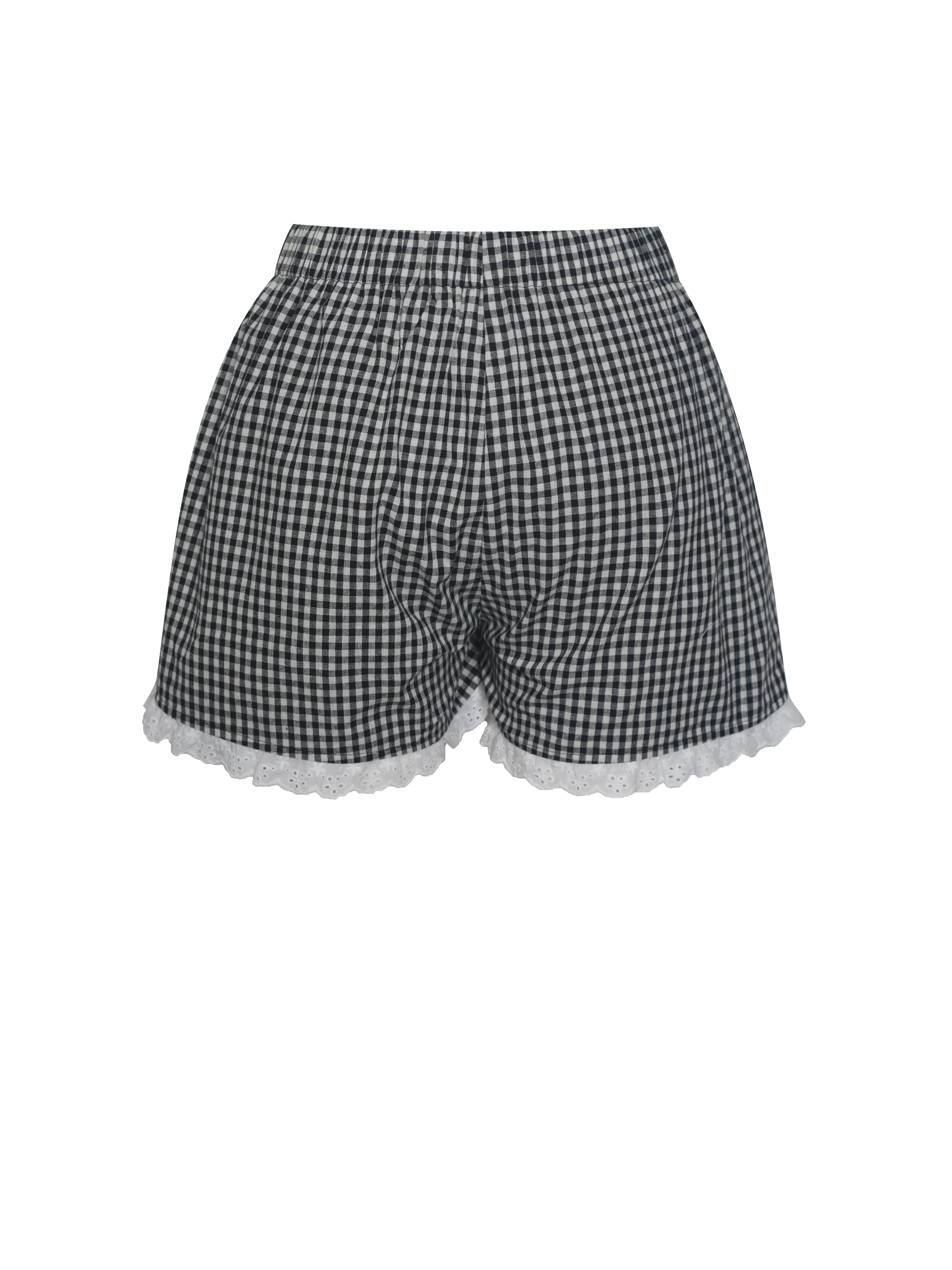 Qutayla Black Gingham Lace Trim Shorts