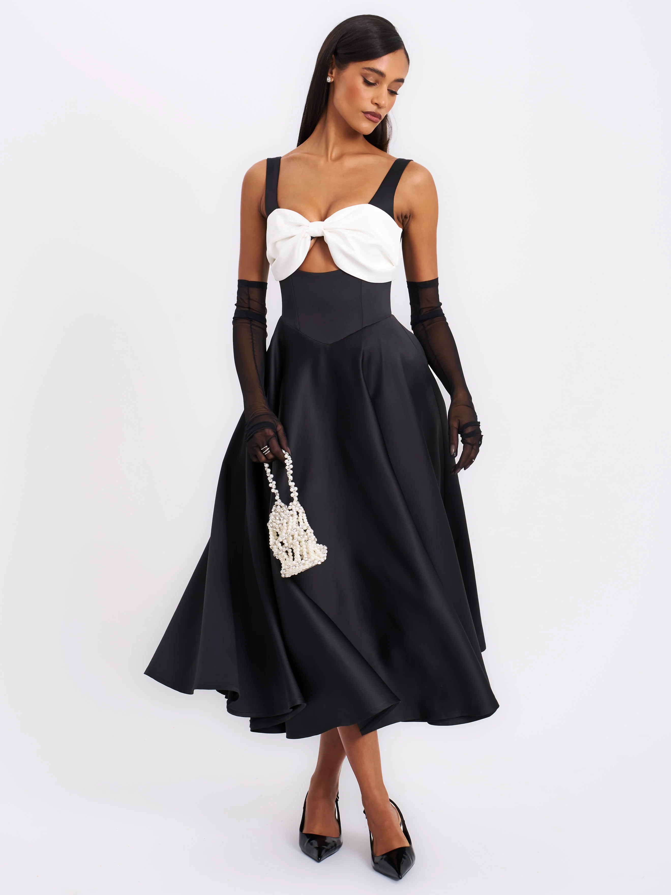 Edda Black Maxi Gown with White Bow