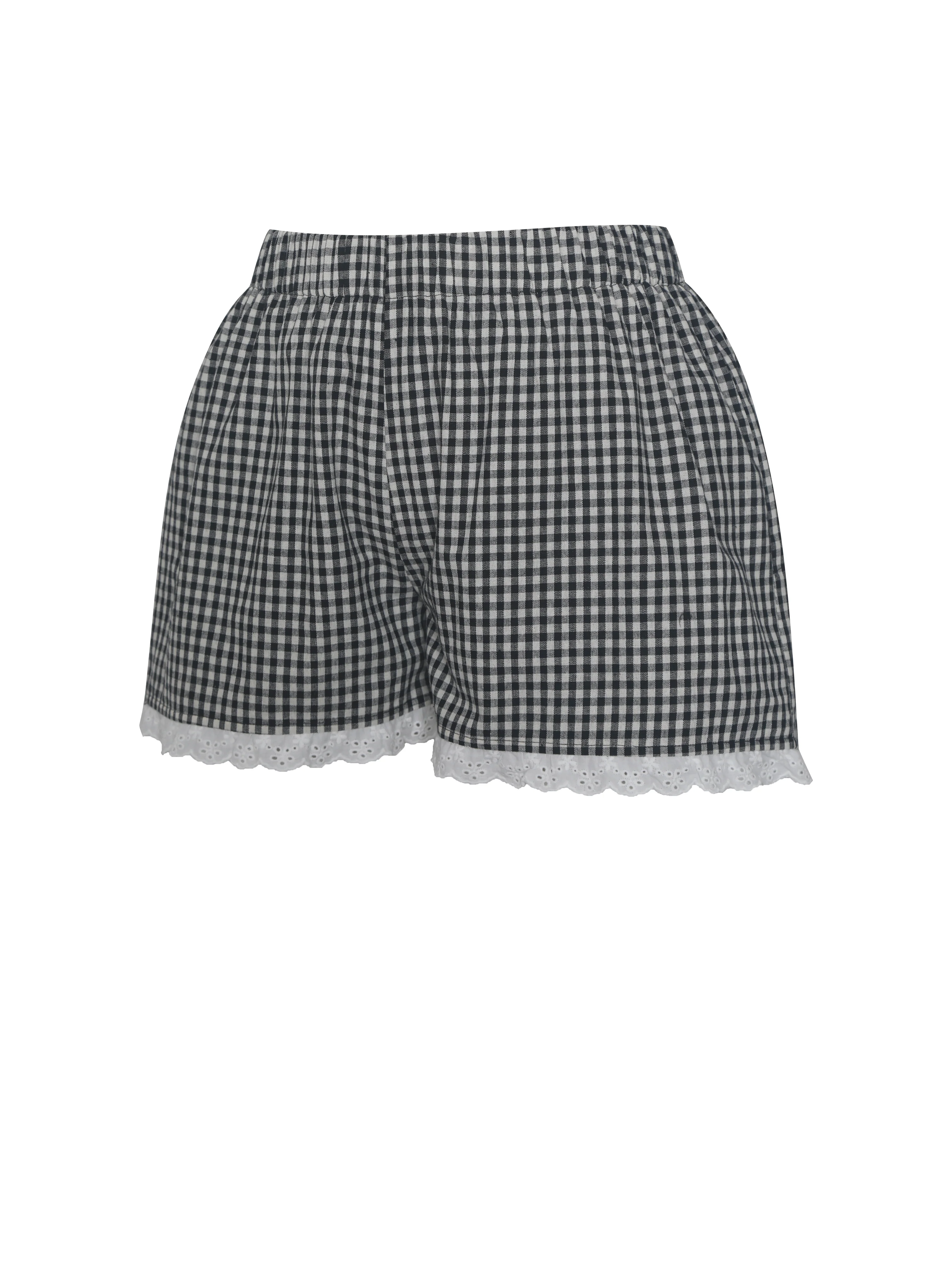 Qutayla Black Gingham Lace Trim Shorts
