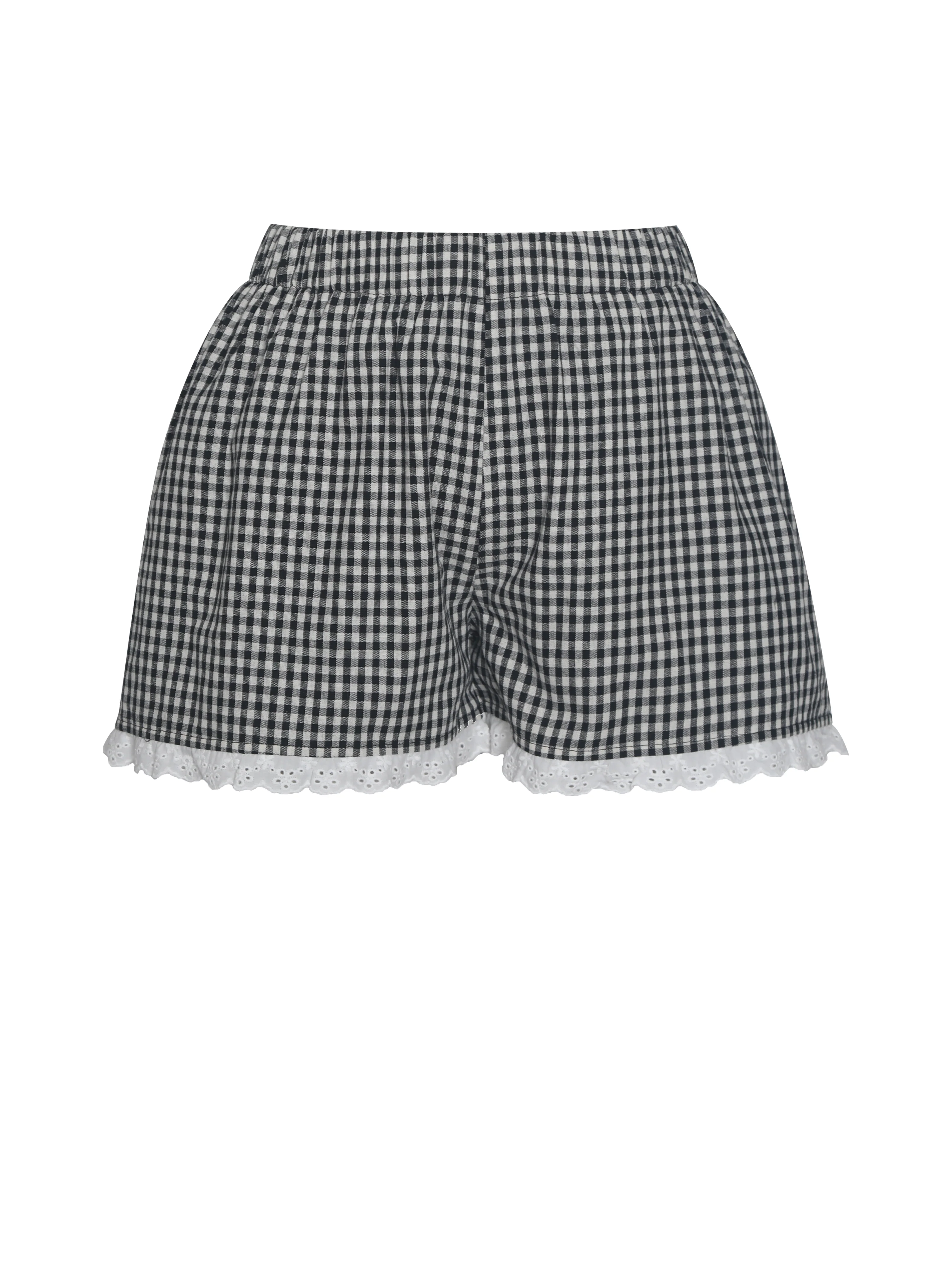 Qutayla Black Gingham Lace Trim Shorts