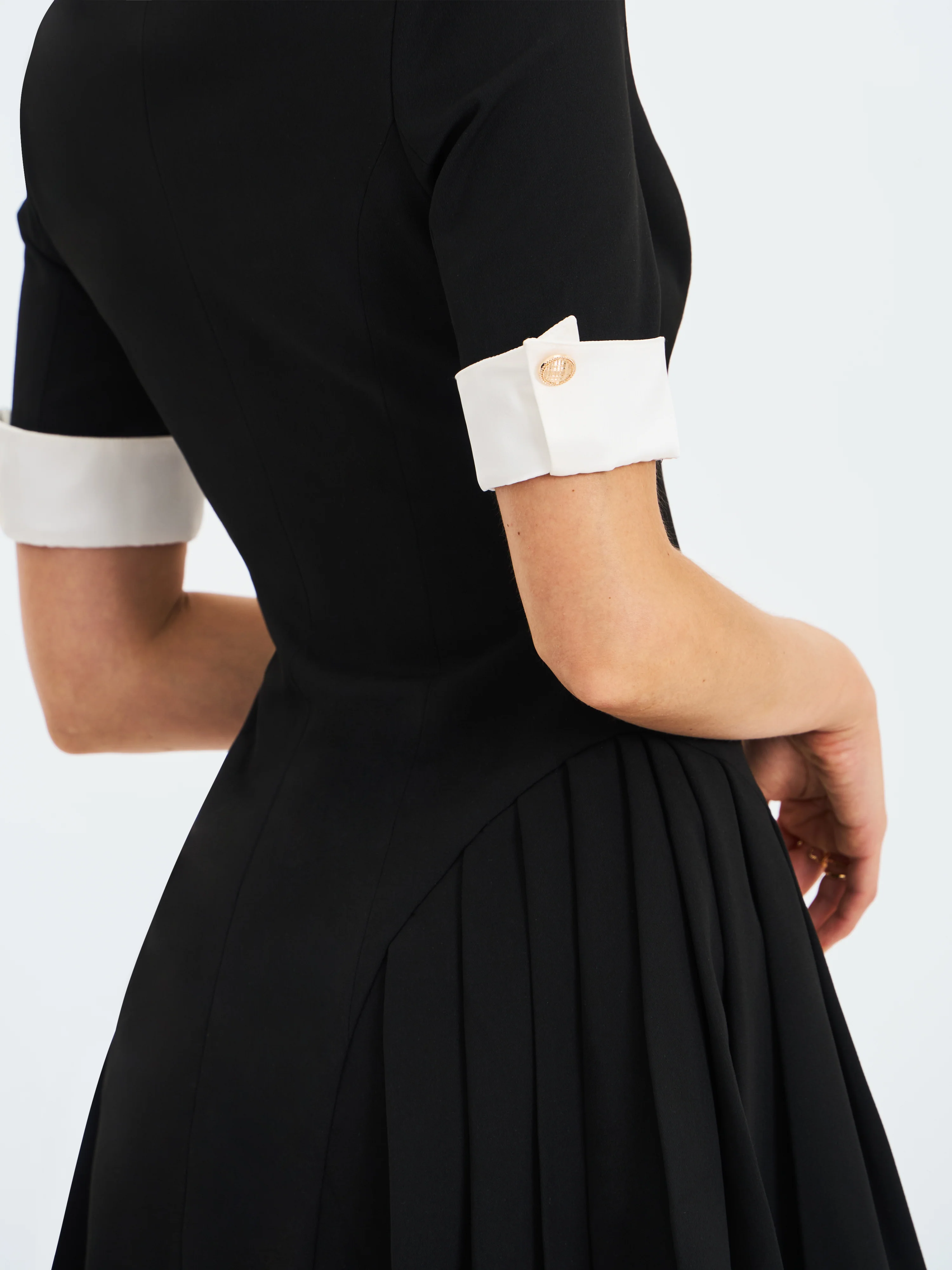 Ilitha Black Woven Crepe Pleated A-Line Mini Dress