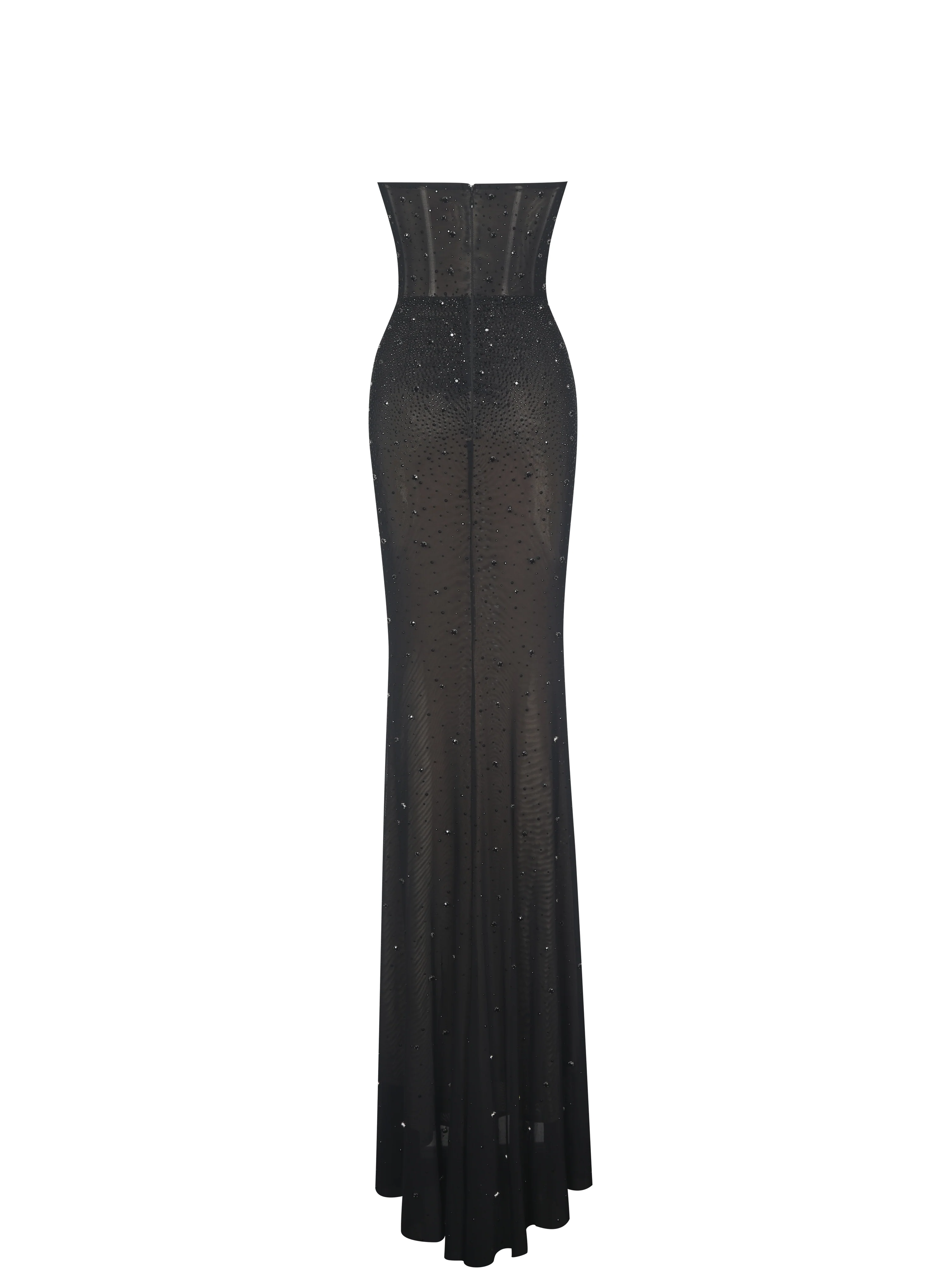 Fatima Black Crystal Sleeveless Corset Mermaid Maxi Dress
