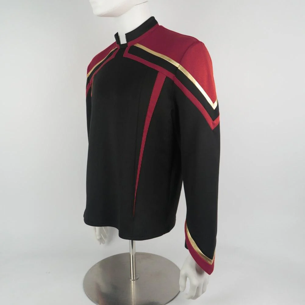 Star Trek Admiral JL Picard Red Gold Stripe Uniform Shirt Halloween Cosplay Costume