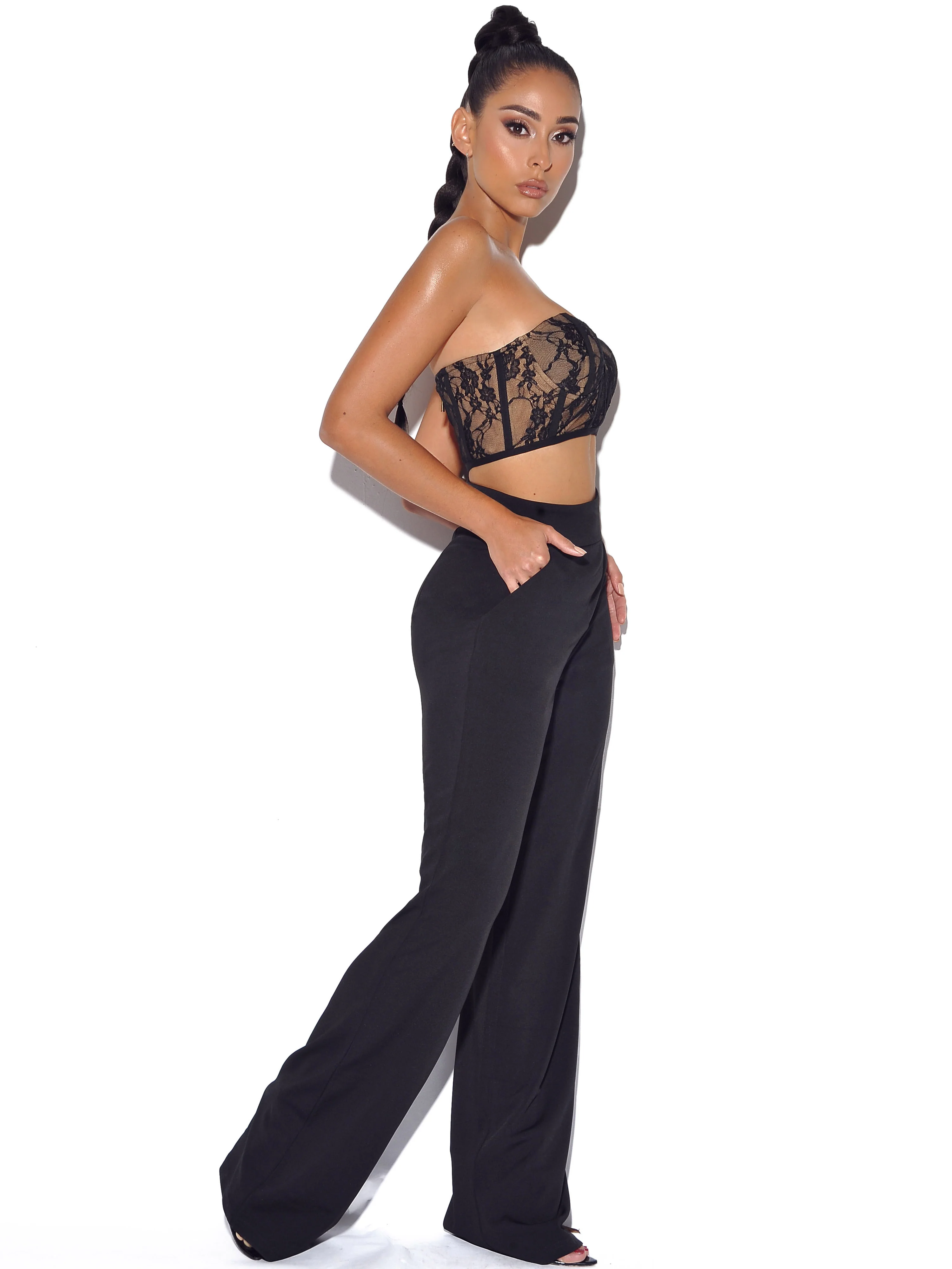 Never Enough Black Stretch Crepe Wide Leg Trousers