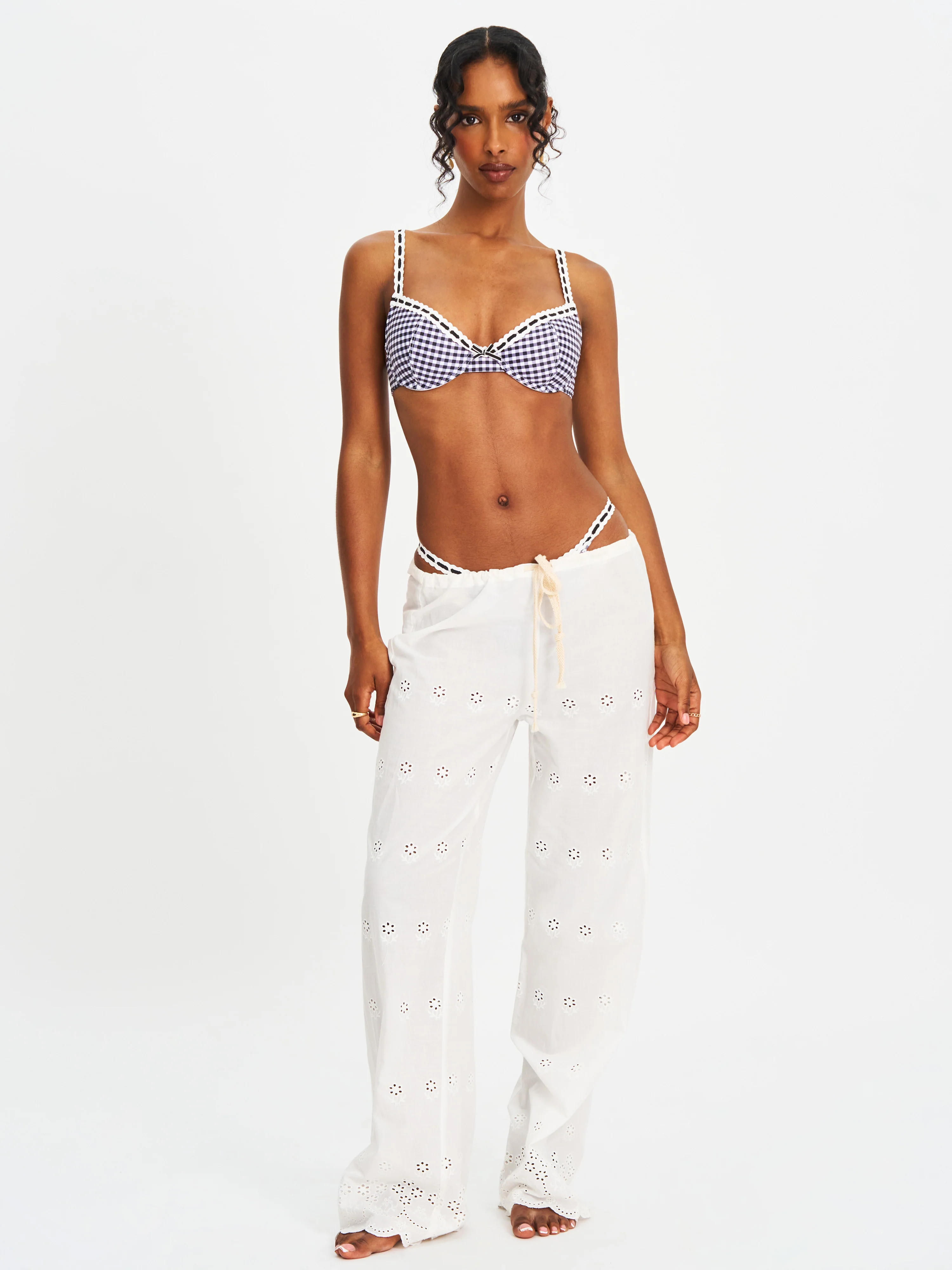 Genevia Gingham Lace Decoration Bikini Bottom