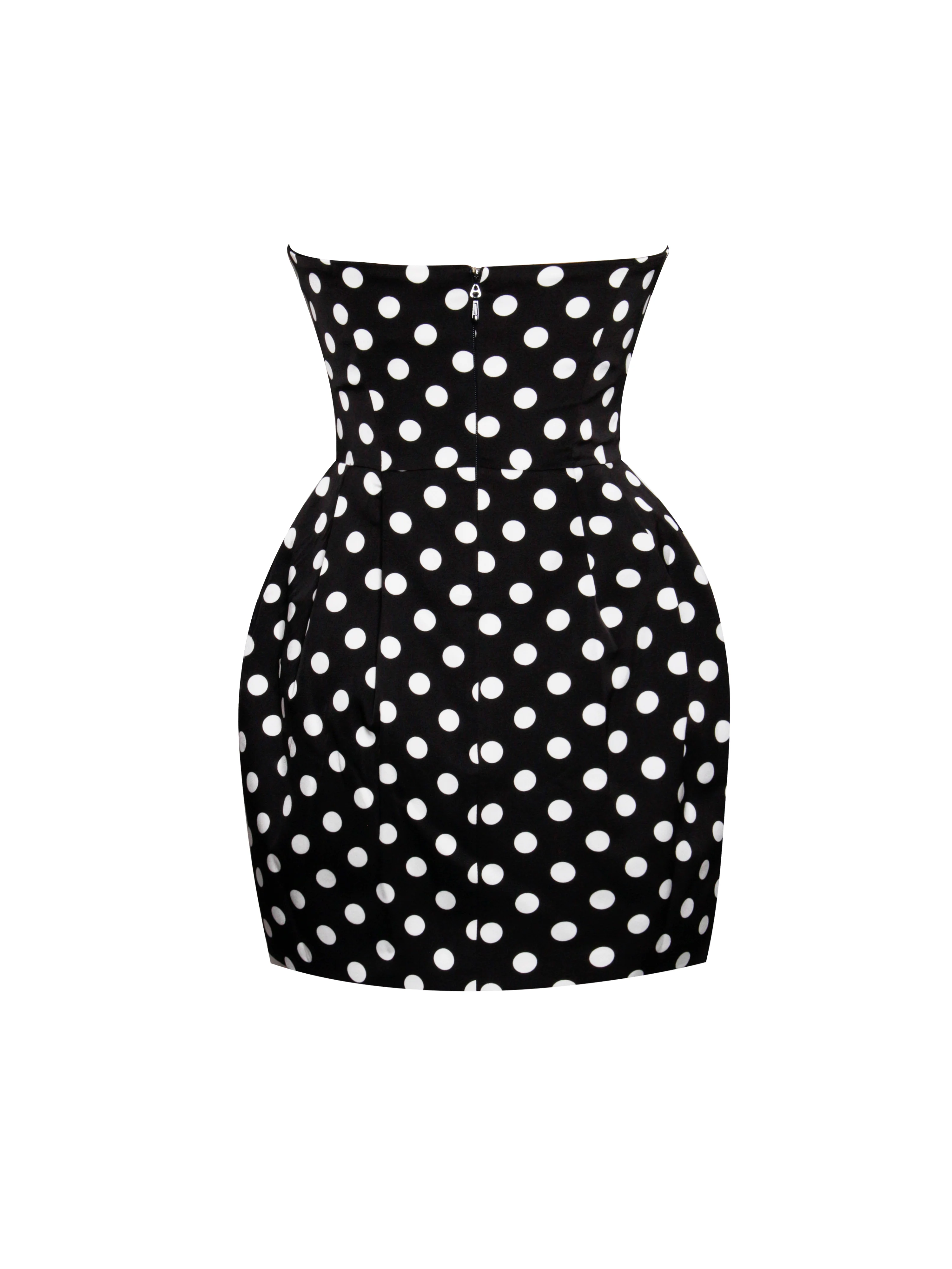 Tahira Black Polka Strapless Mini Dress with Bow