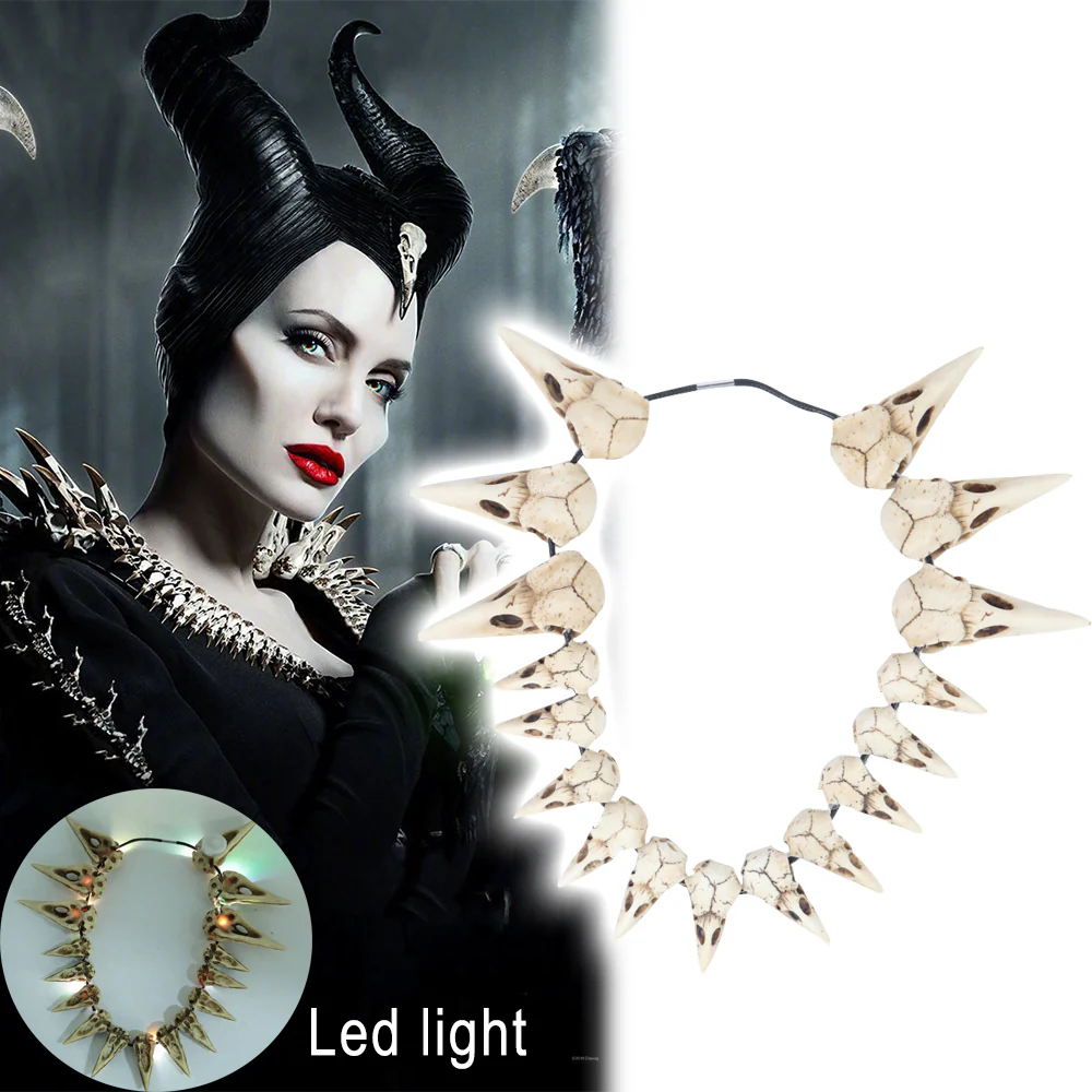 2019  Maleficent 2 LED Necklace Vintage Bird Beak Skull Charm LED Necklace Halloween Cosplay Accessories