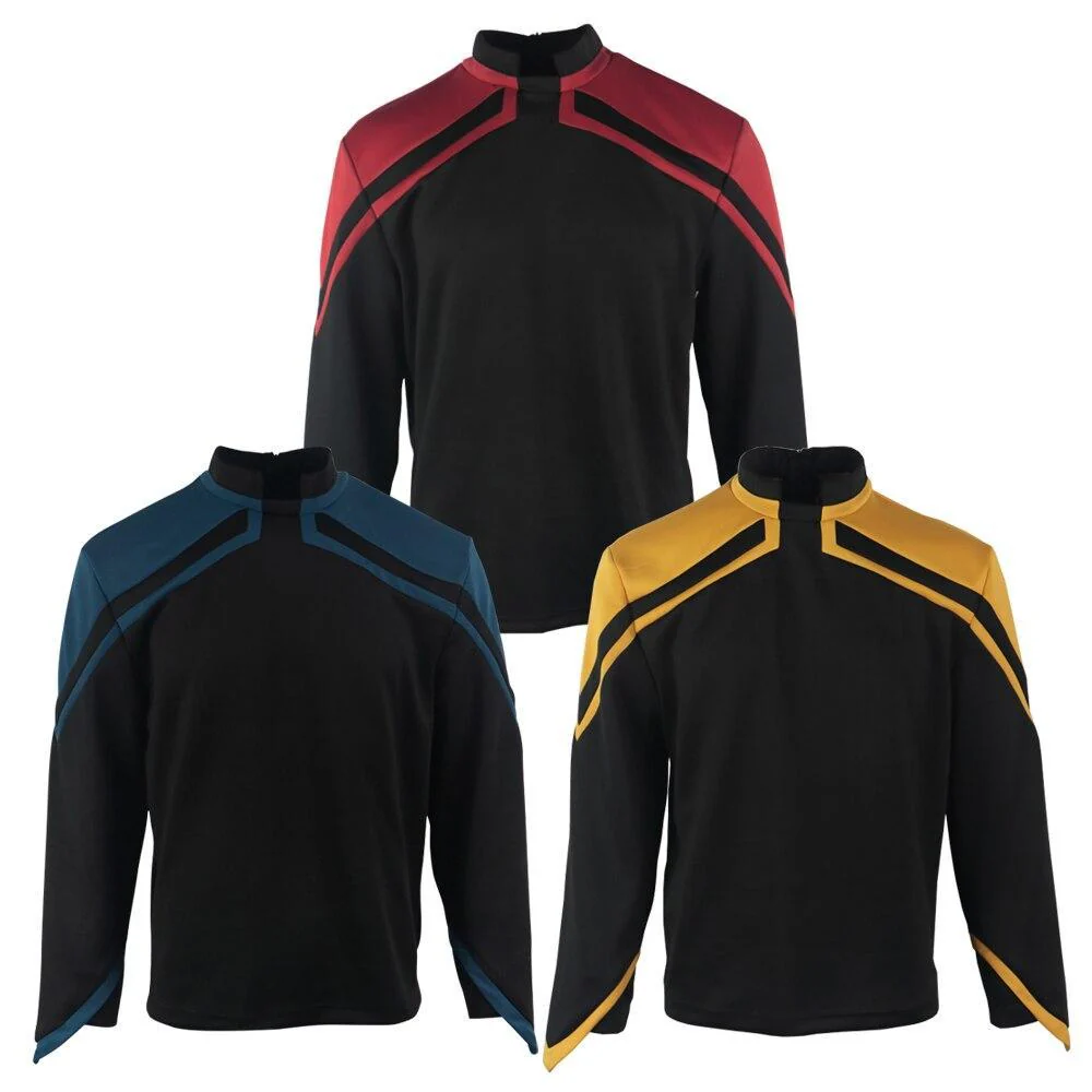 Star Trek Admiral JL Picard Uniform Cosplay Startfleet Male Red Gold Blue Men Top Shirts Coat Adult Halloween Costume Prop