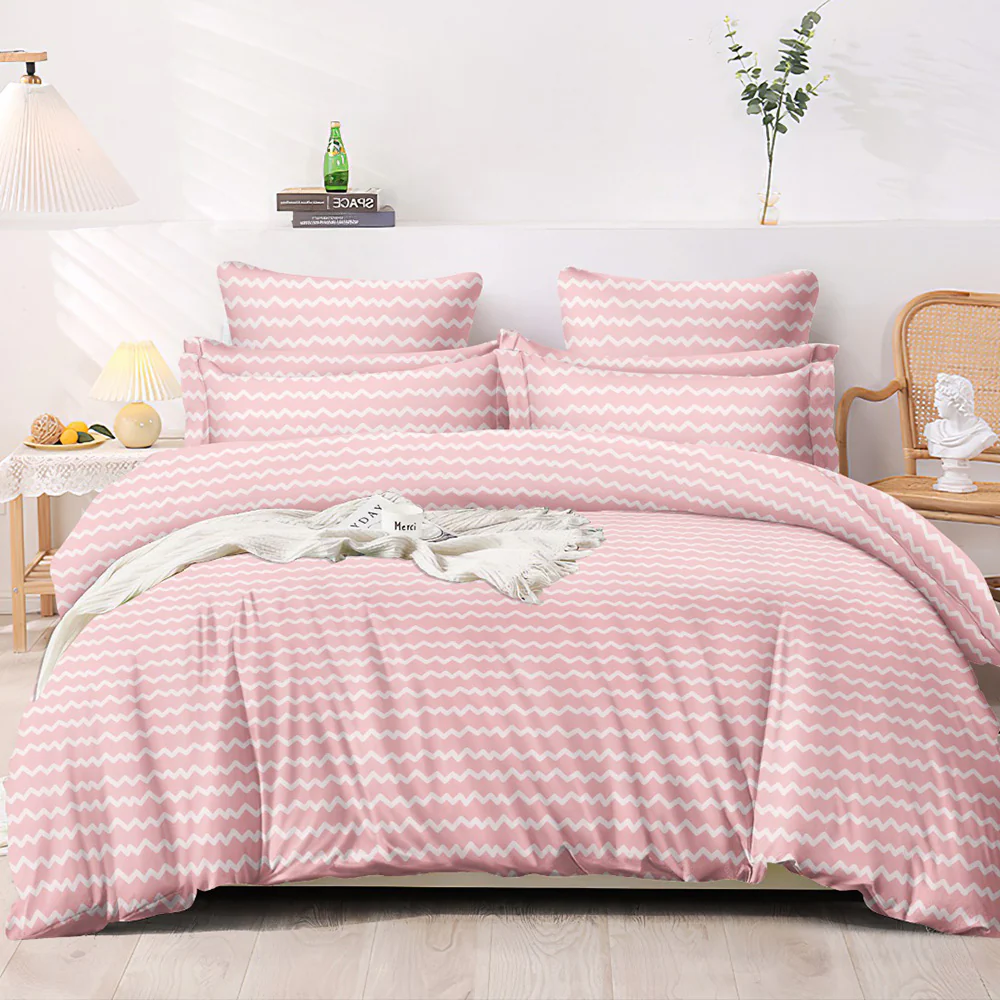 Super Soft Pink wave Design Double Bedsheet ( 90*100inch, King )